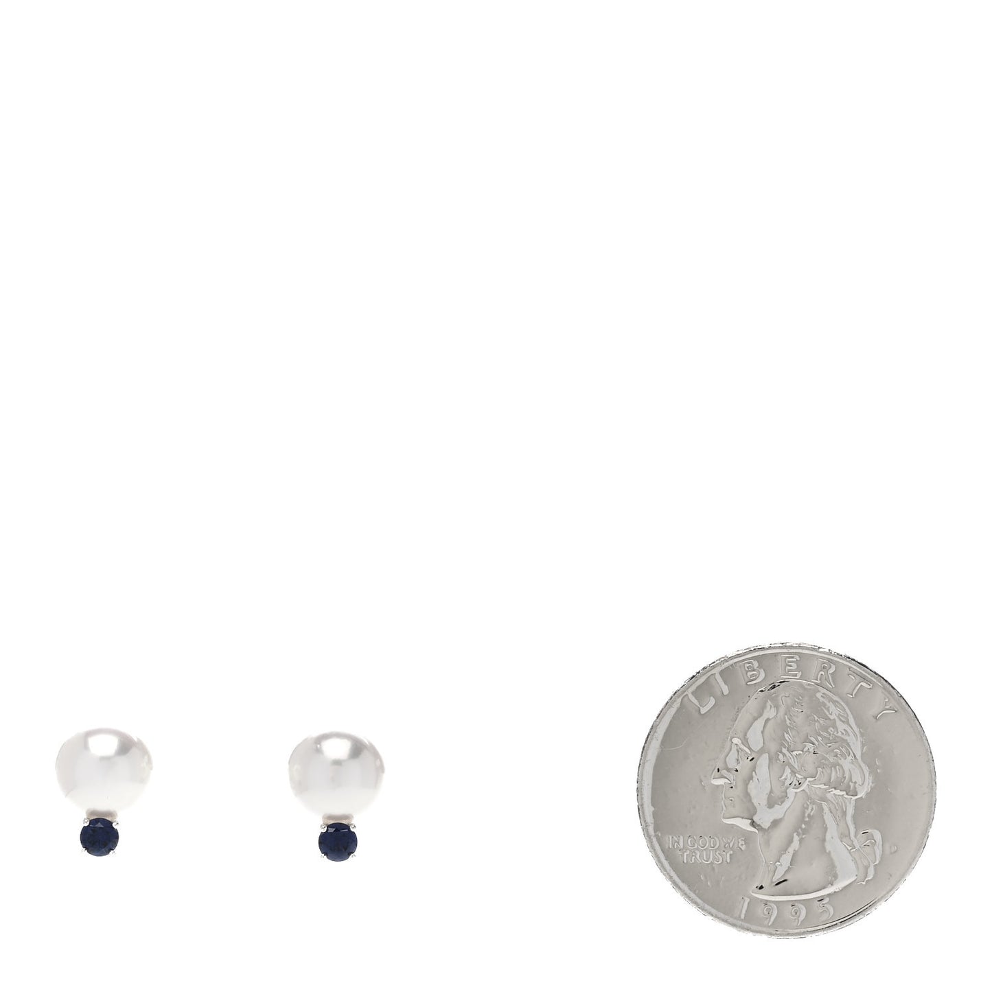 18K White Gold Blue Sapphire Akoya Cultured Pearl 8-8.5mm Stud Earrings