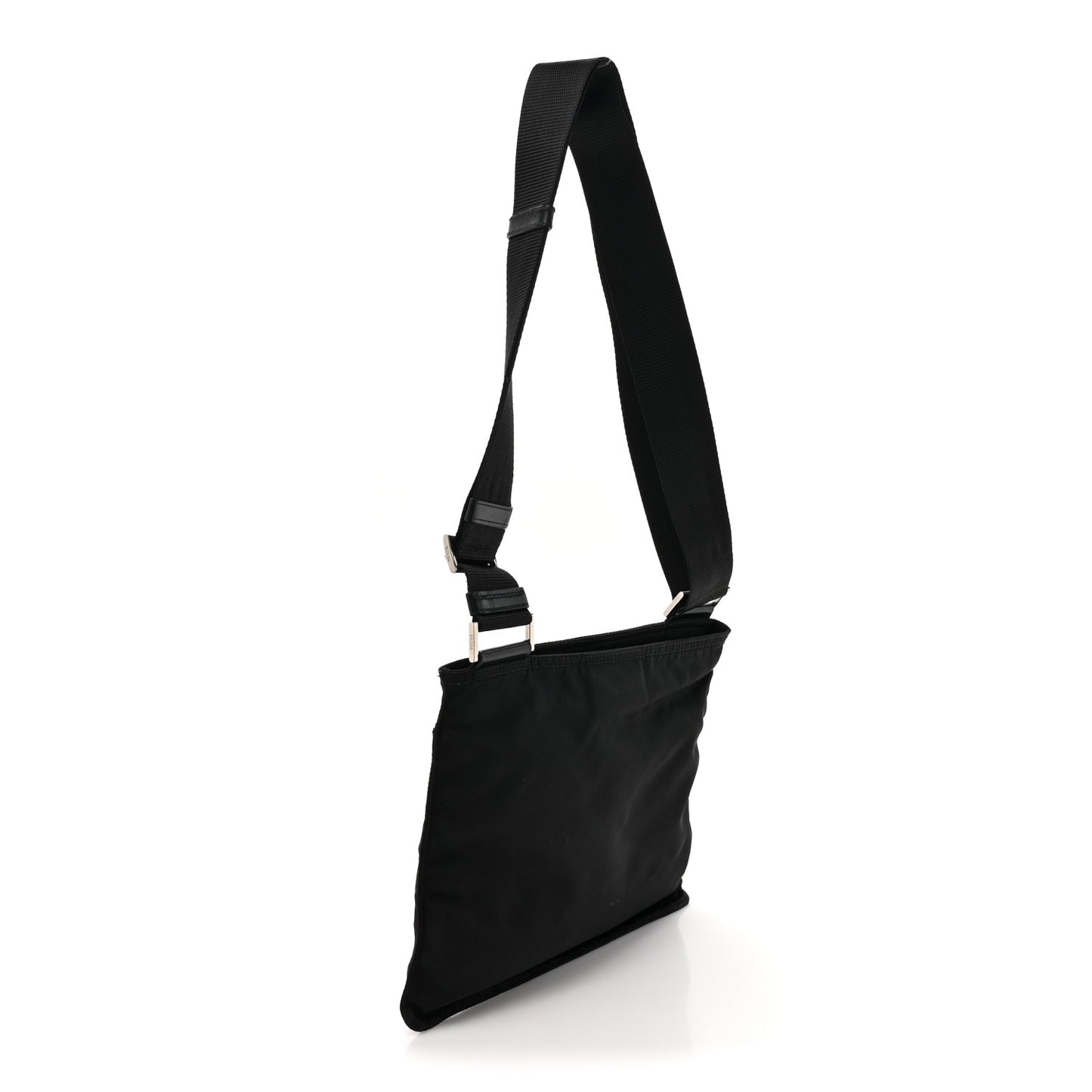 Tessuto Nylon Saffiano Flat Messenger Bag Black