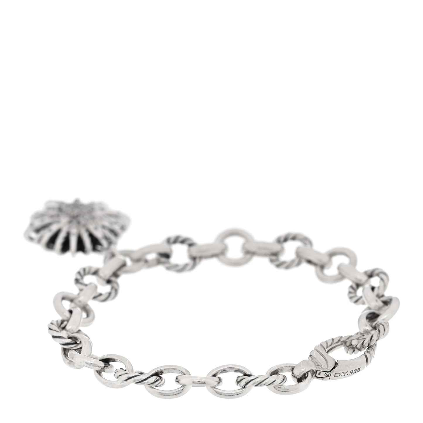 Sterling Silver Diamond 20mm Starburst Charm Bracelet
