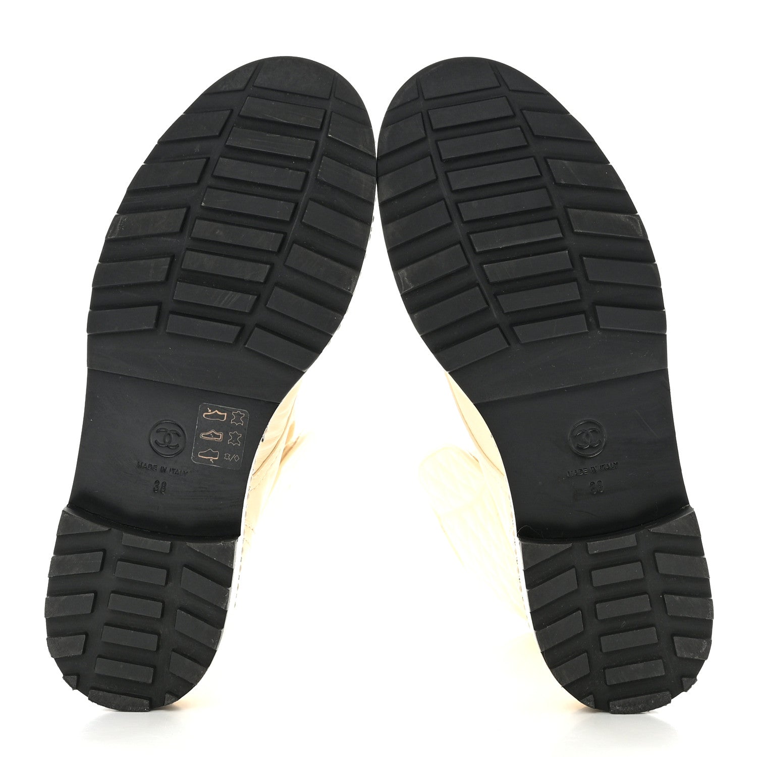 Chanel Lambskin Pearl Chain CC Combat Boots 38 Ivory Black 5 of 11