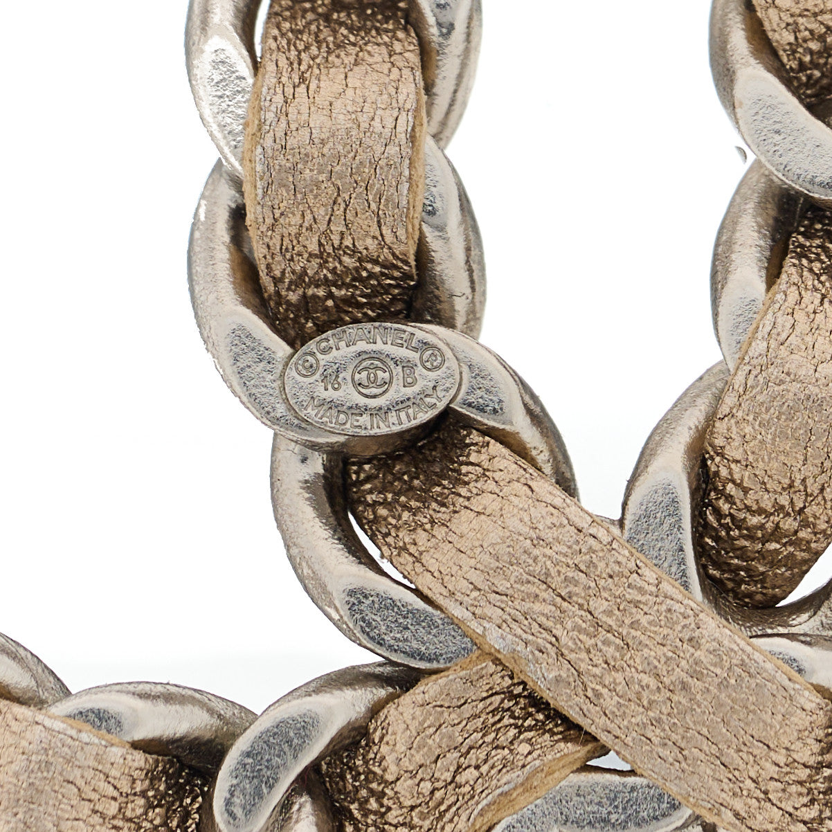 Lambskin Chain CC Brooch Beige Silver