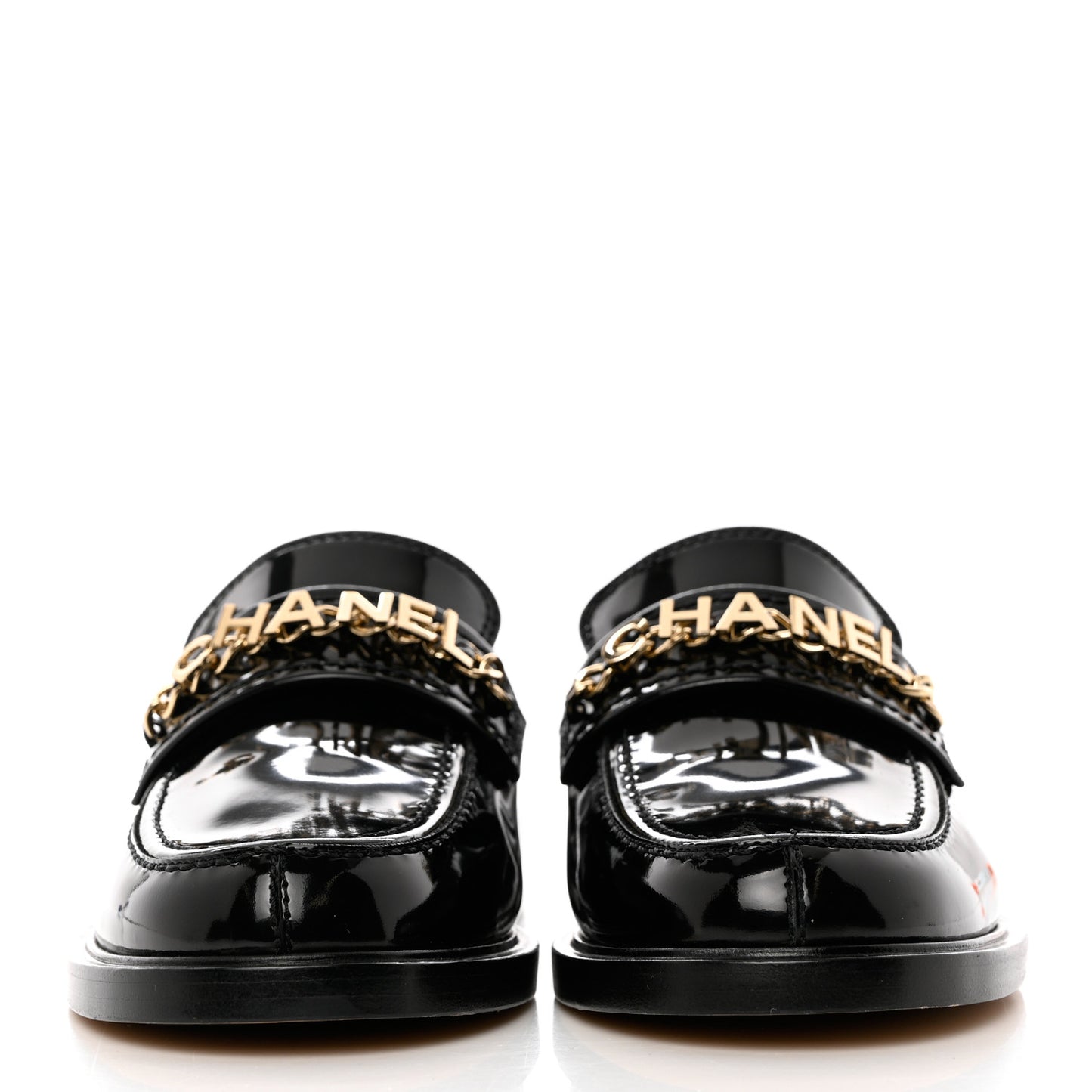 Shiny Calfskin Logo Loafers 38 Black