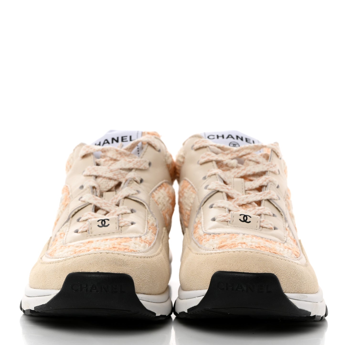 Tweed Suede Calfskin Womens CC Sneakers 37 Orange