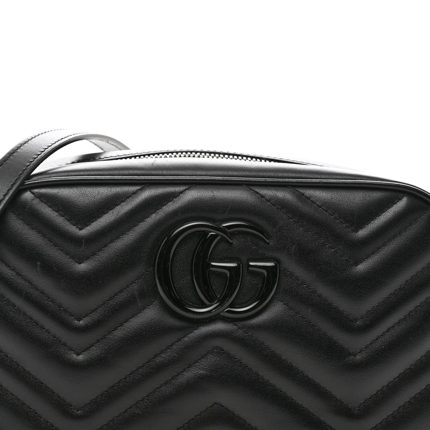 Calfskin Matelasse Monochrome Small GG Marmont Chain Shoulder Bag Black