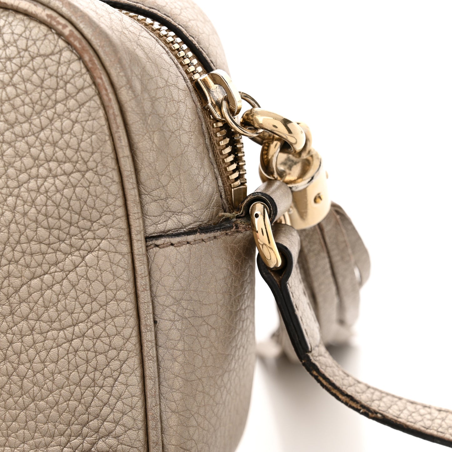 Metallic Pebbled Calfskin Small Soho Disco Bag Golden Beige