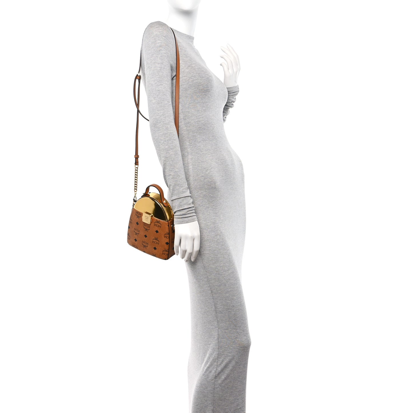 Metallic Calfskin Visetos Stark Pushlock Clutch Cognac