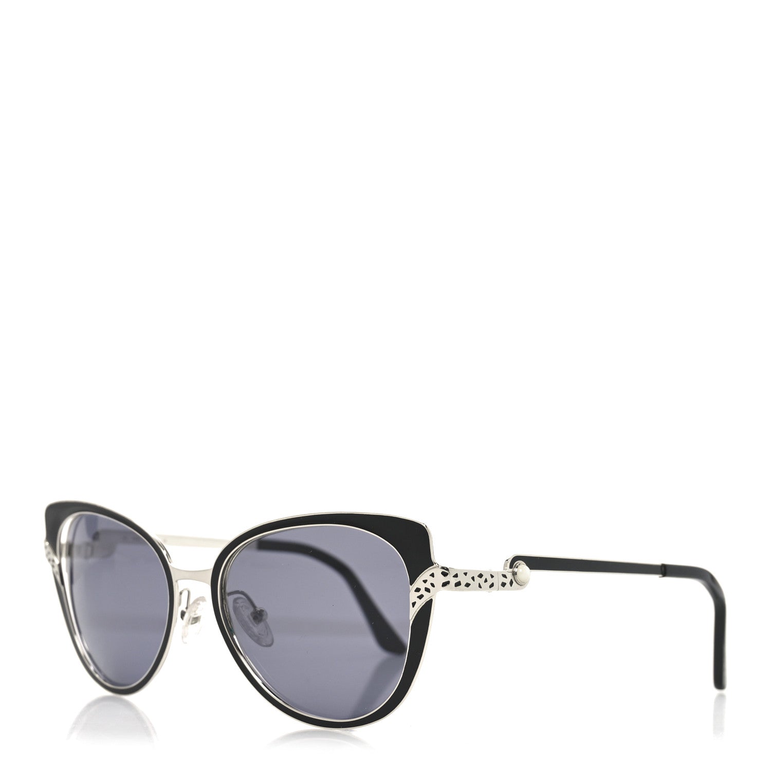 Cartier Metal Pearl Cat Eye Sunglasses Black Silver 1841968