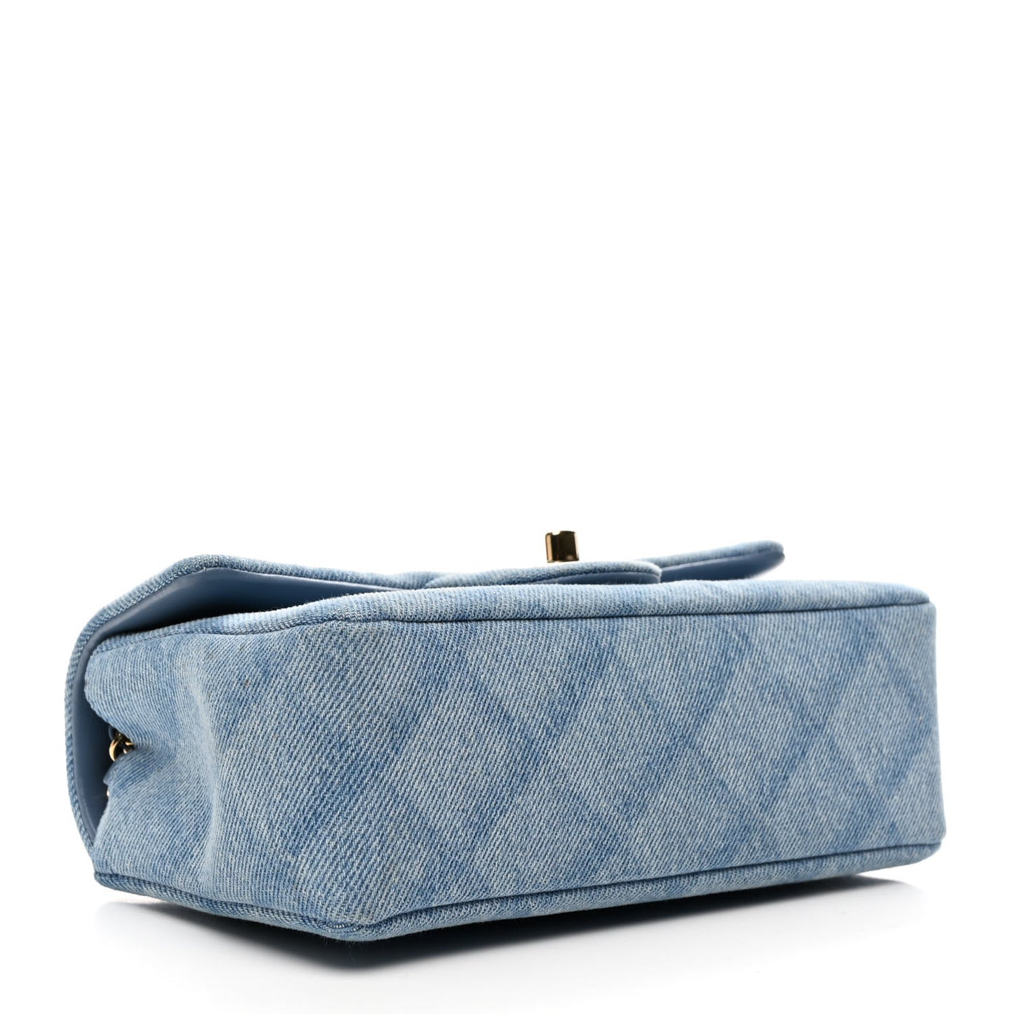 Printed Denim Quilted Mini Rectangular Flap Light Blue