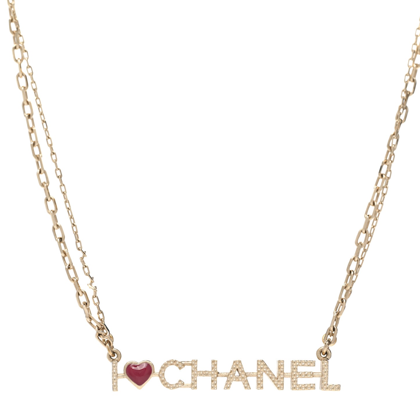 Quilted I Heart Chanel Logo Necklace Gold