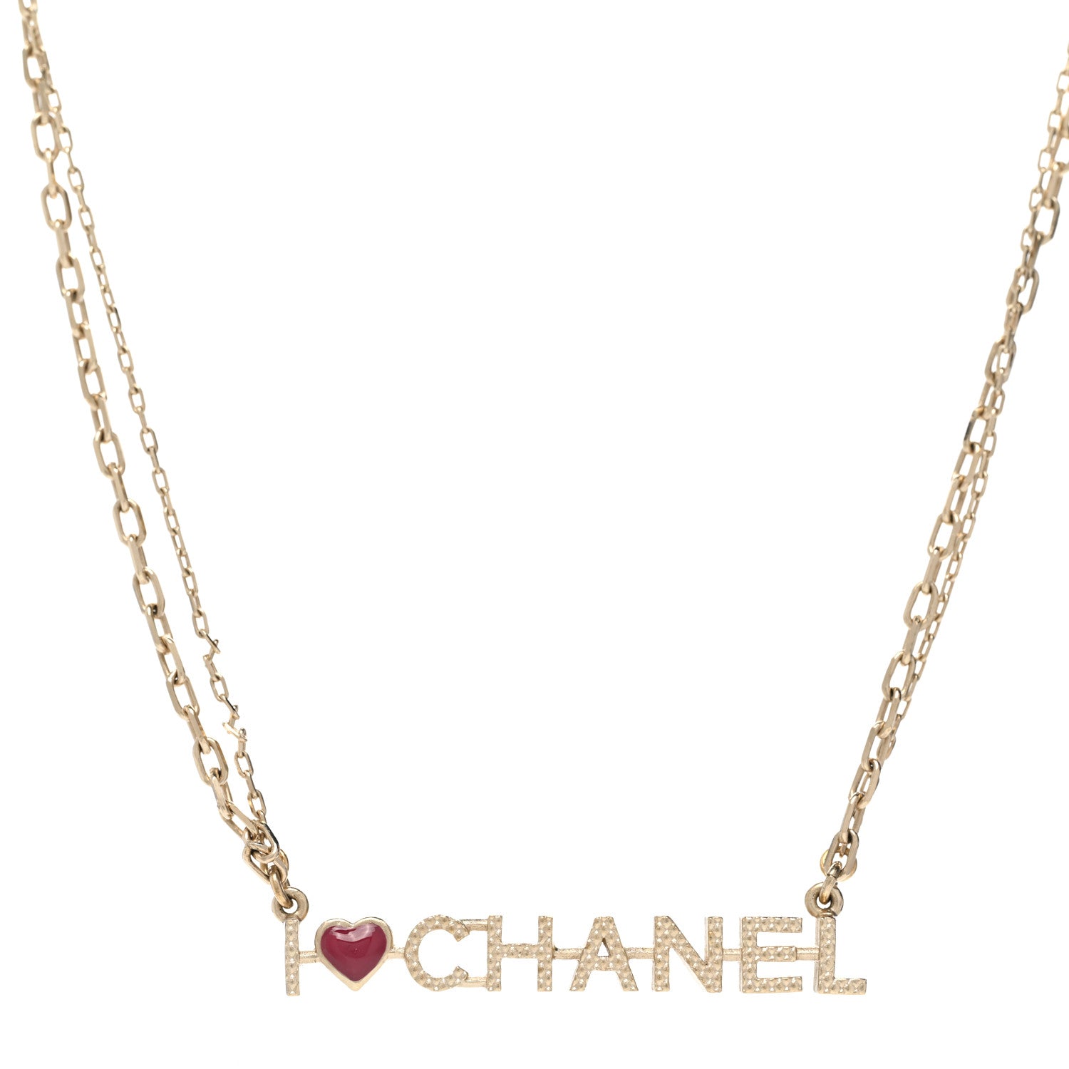 Chanel Quilted I Heart Chanel Logo Necklace Gold 1 of 6