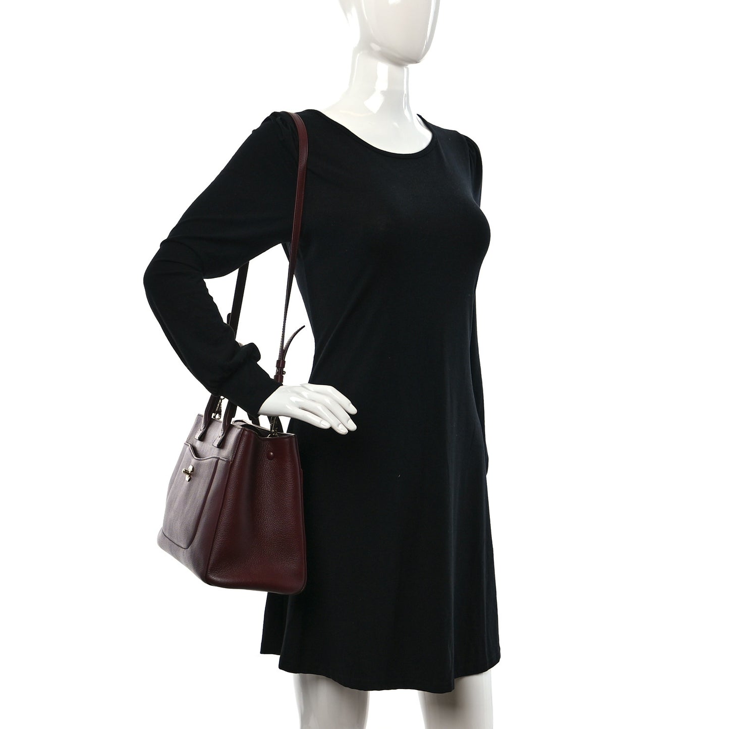 Grained Calfskin Small Neo Executive Shopper Tote Burgundy