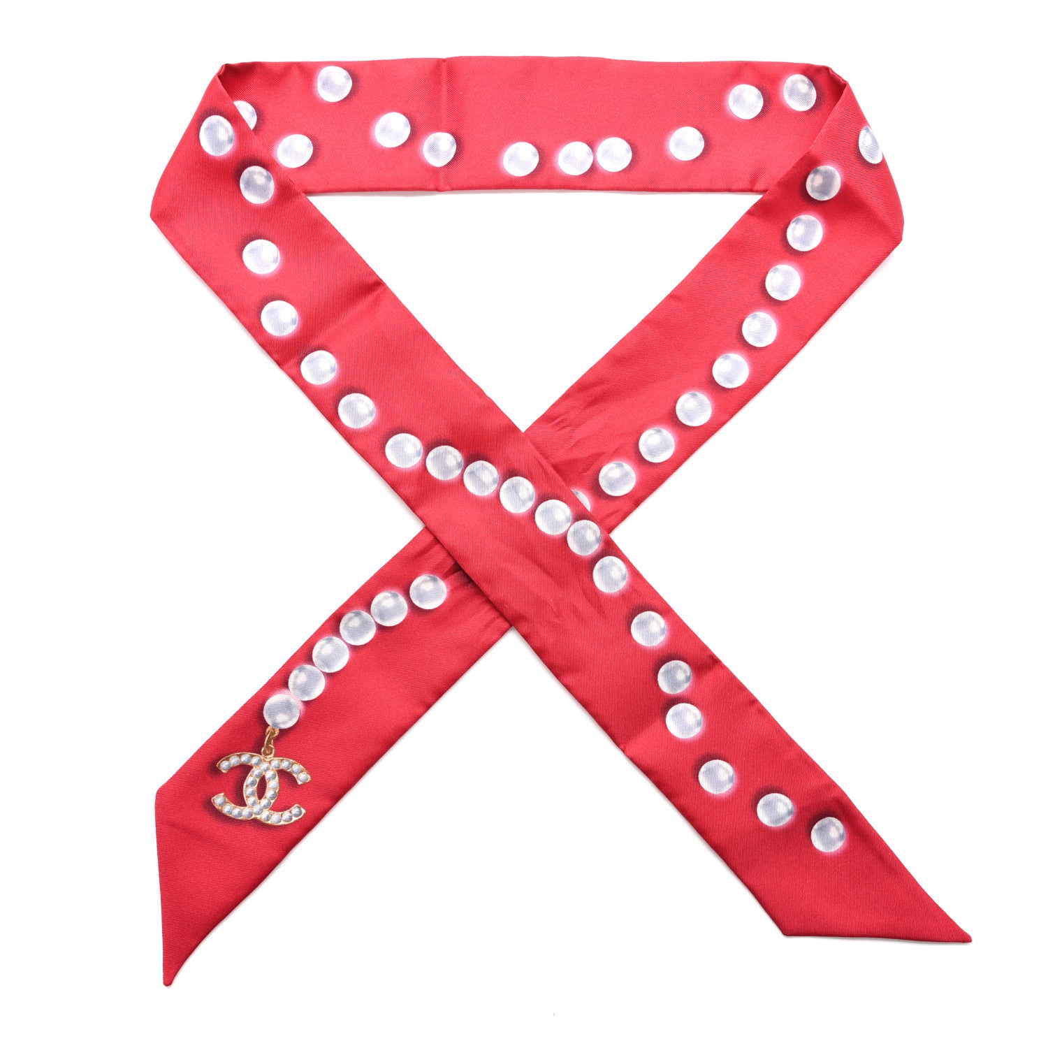 Chanel Silk Pearl CC Slim Bandeau Scarf Red 1894322 – FASHIONPHILE