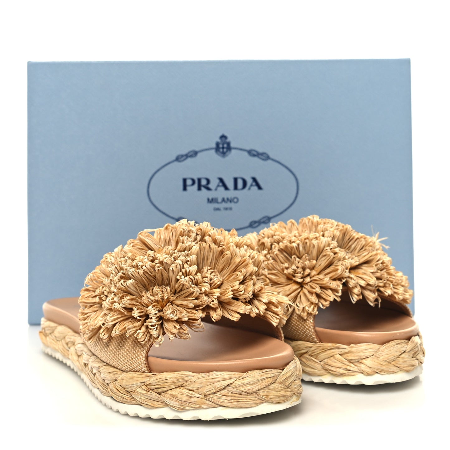 Raffia Slide Sandals 37 Naturale