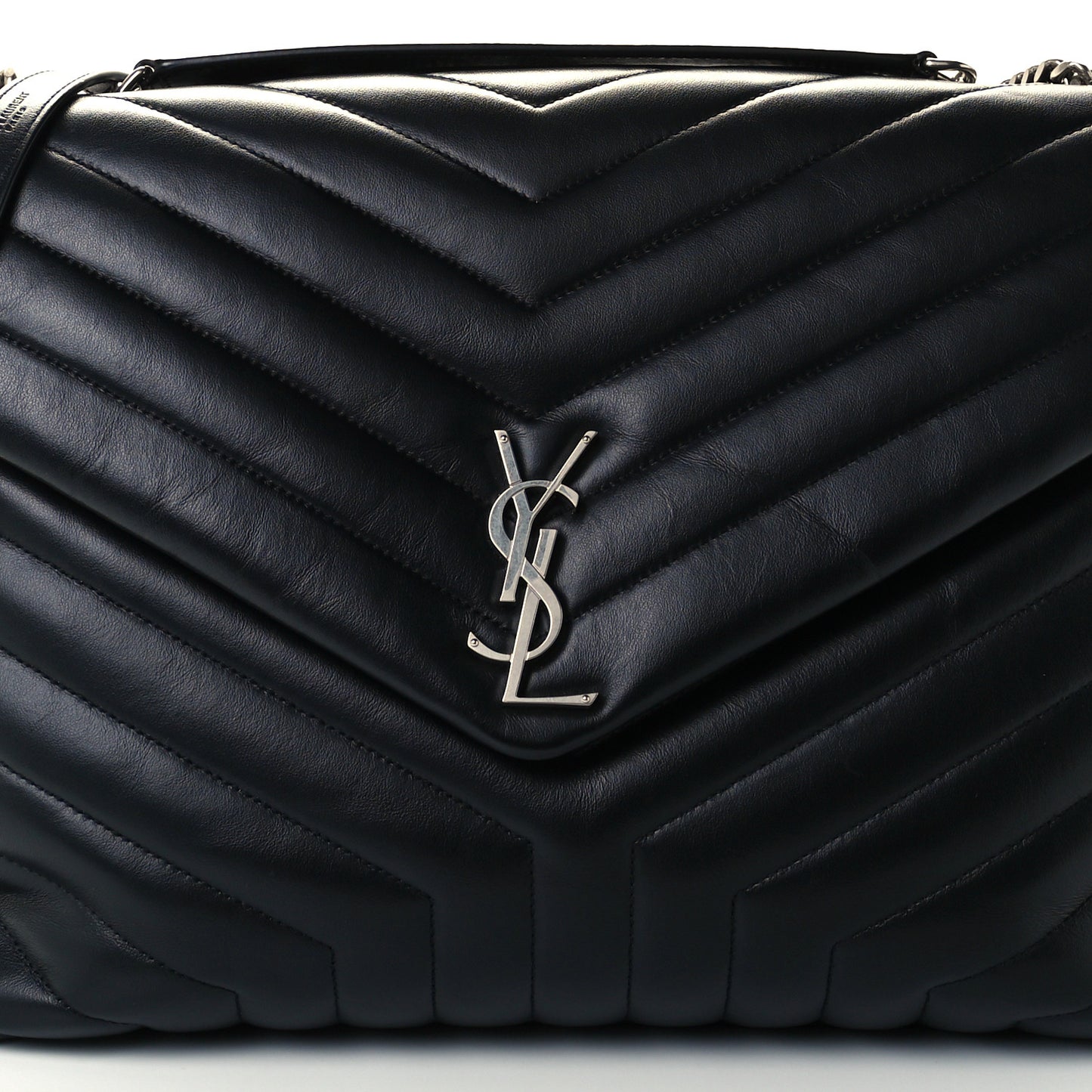 Calfskin Y Quilted Monogram Large Loulou Chain Satchel Black