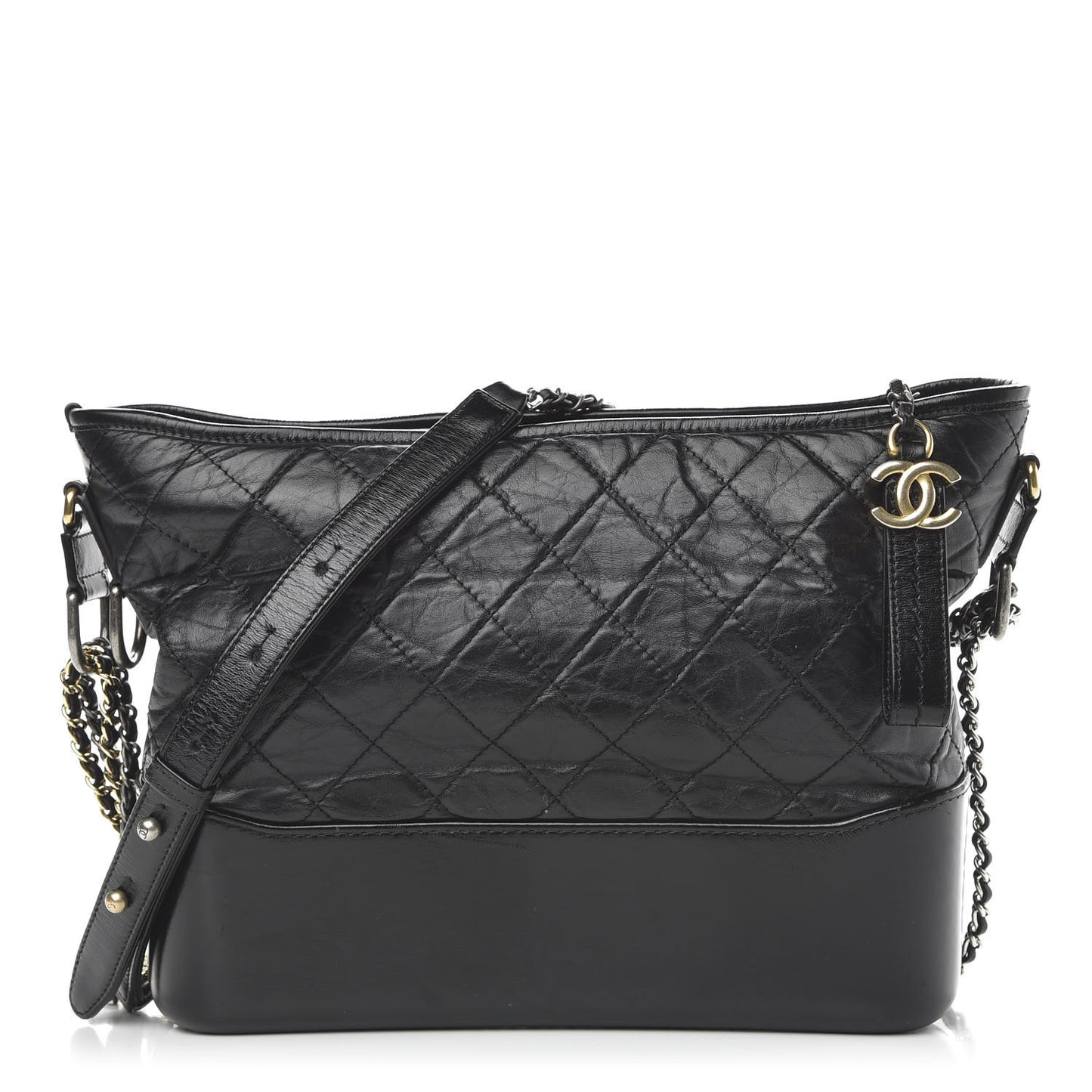 Aged Calfskin Quilted Medium Gabrielle Hobo Black