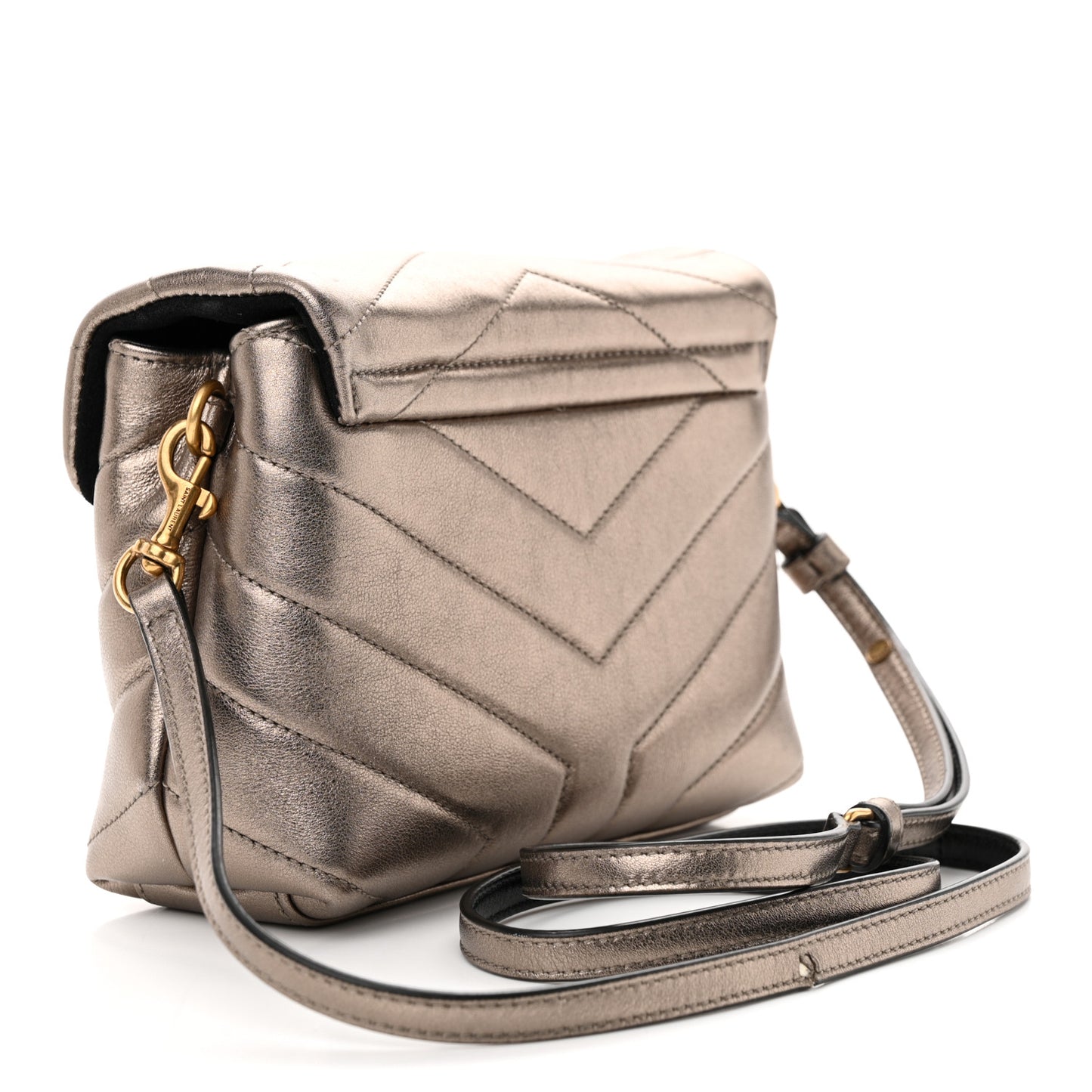 Metallic Calfskin Y Quilted Monogram Toy Loulou Crossbody Bag Piombo