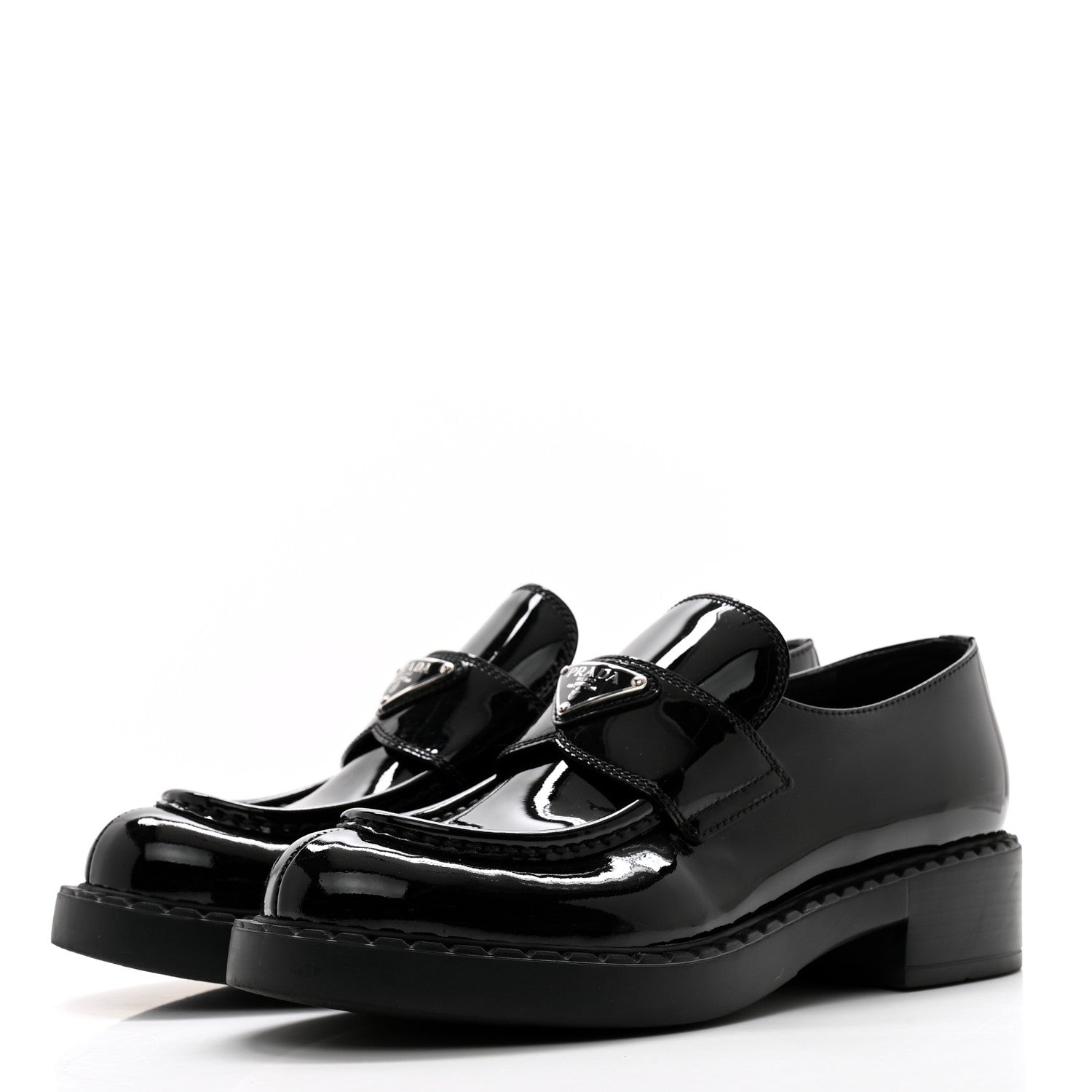 Prada Vernice Triangle 50mm Loafers 38.5 Black 3 of 10
