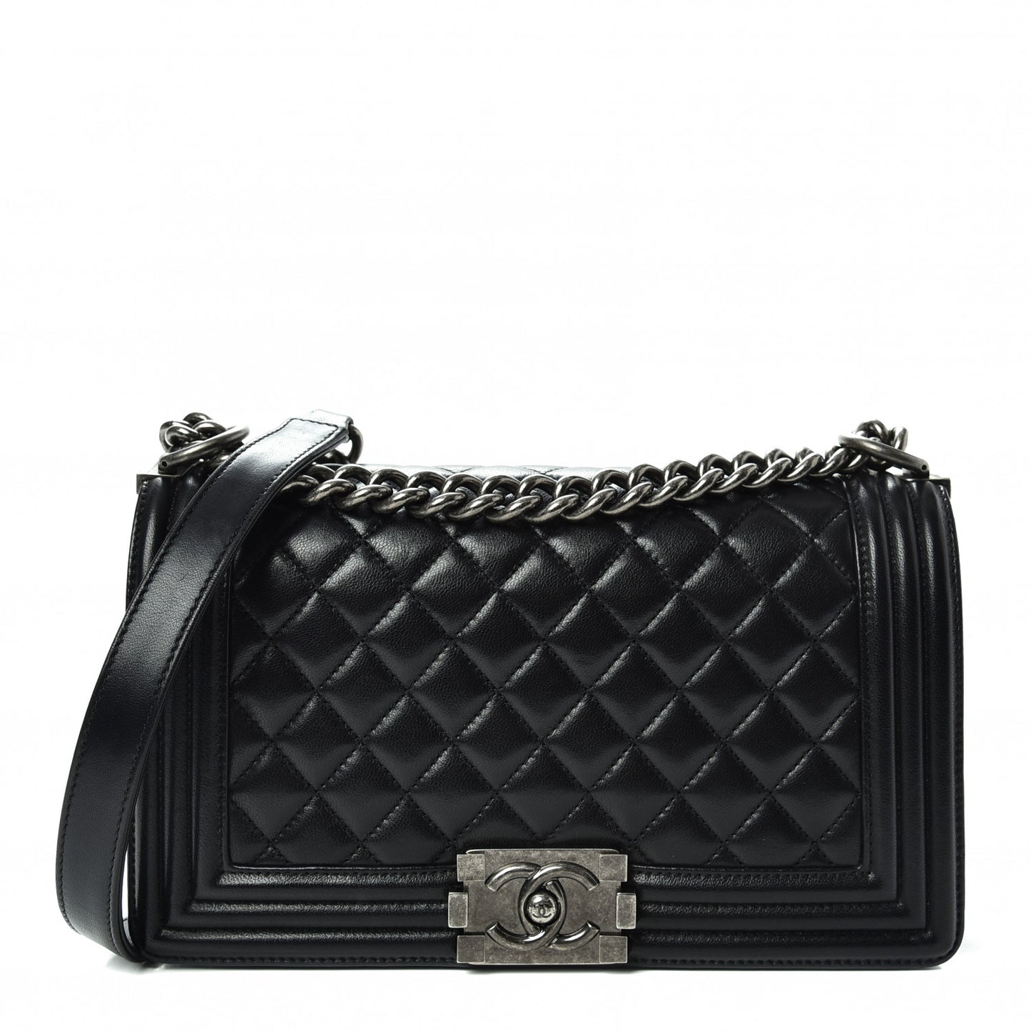 Lambskin Quilted Medium Boy Flap Black