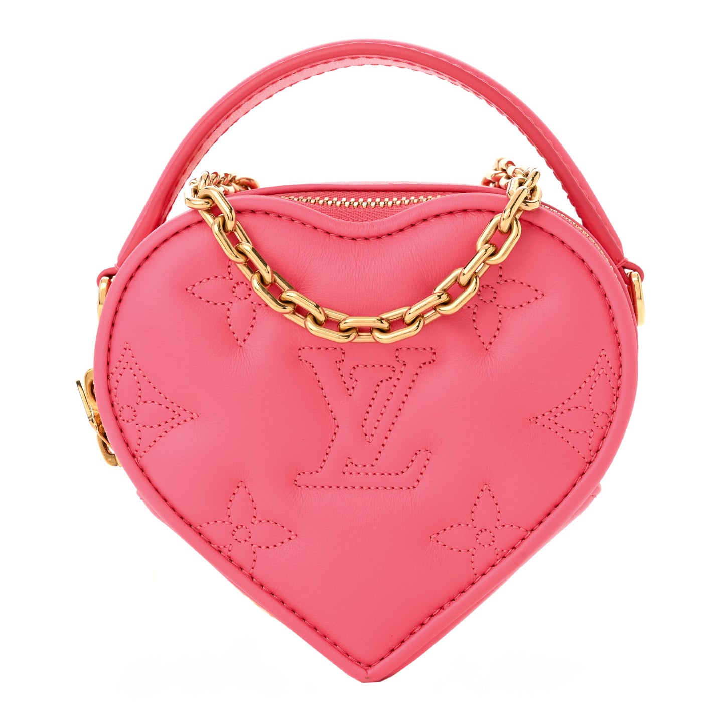 Calfskin Embroidered Monogram Pop My Heart Bag Pouch Dragon Fruit Pink