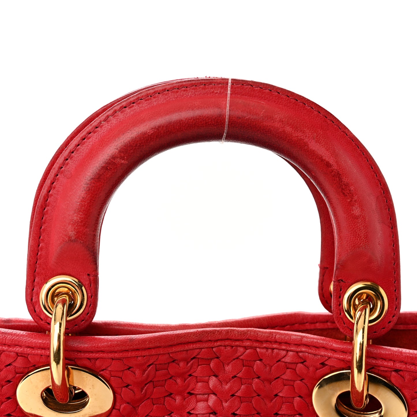 Lambskin Woven Medium Lady Dior Shopping Tote Red