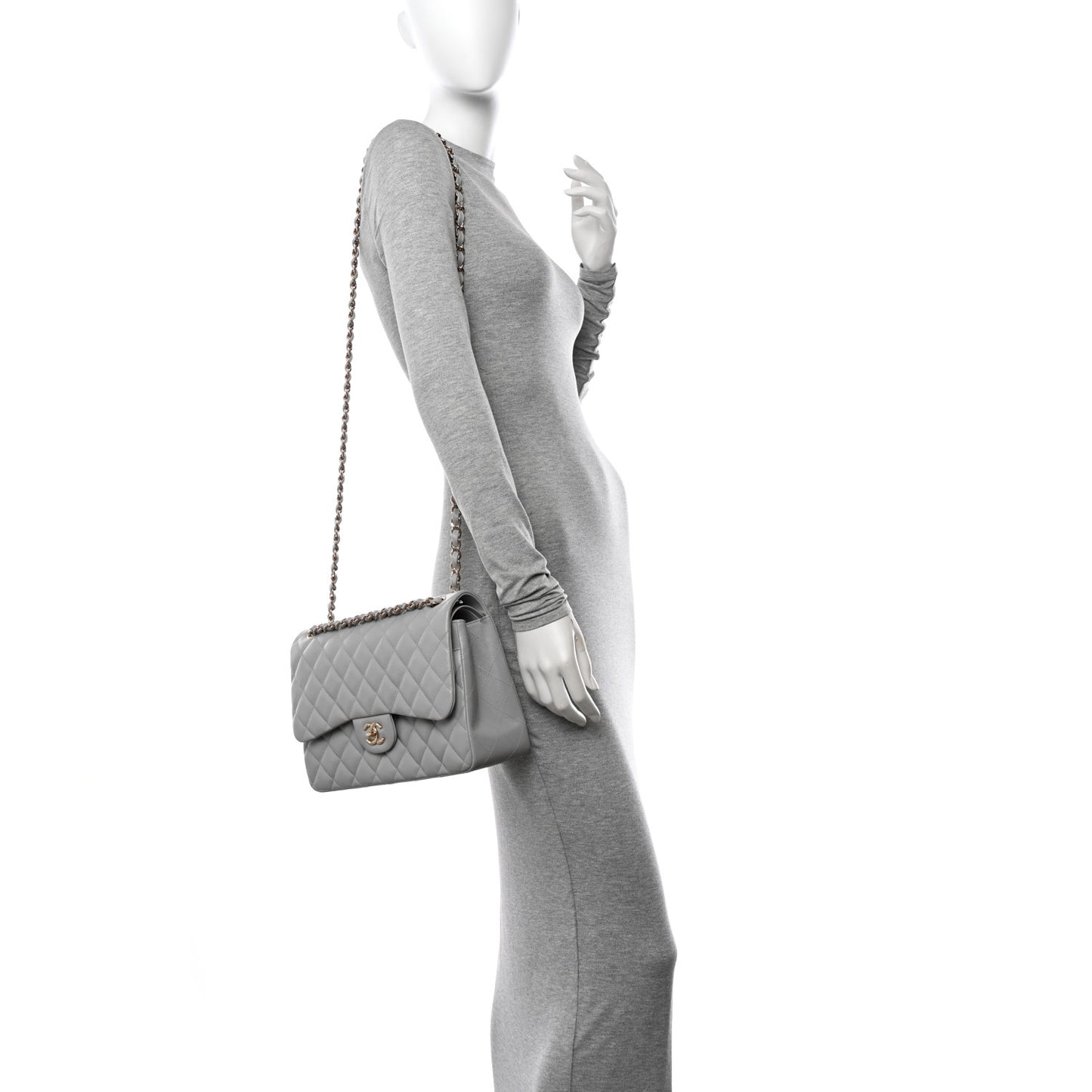 Caviar Quilted Jumbo Double Flap Grey