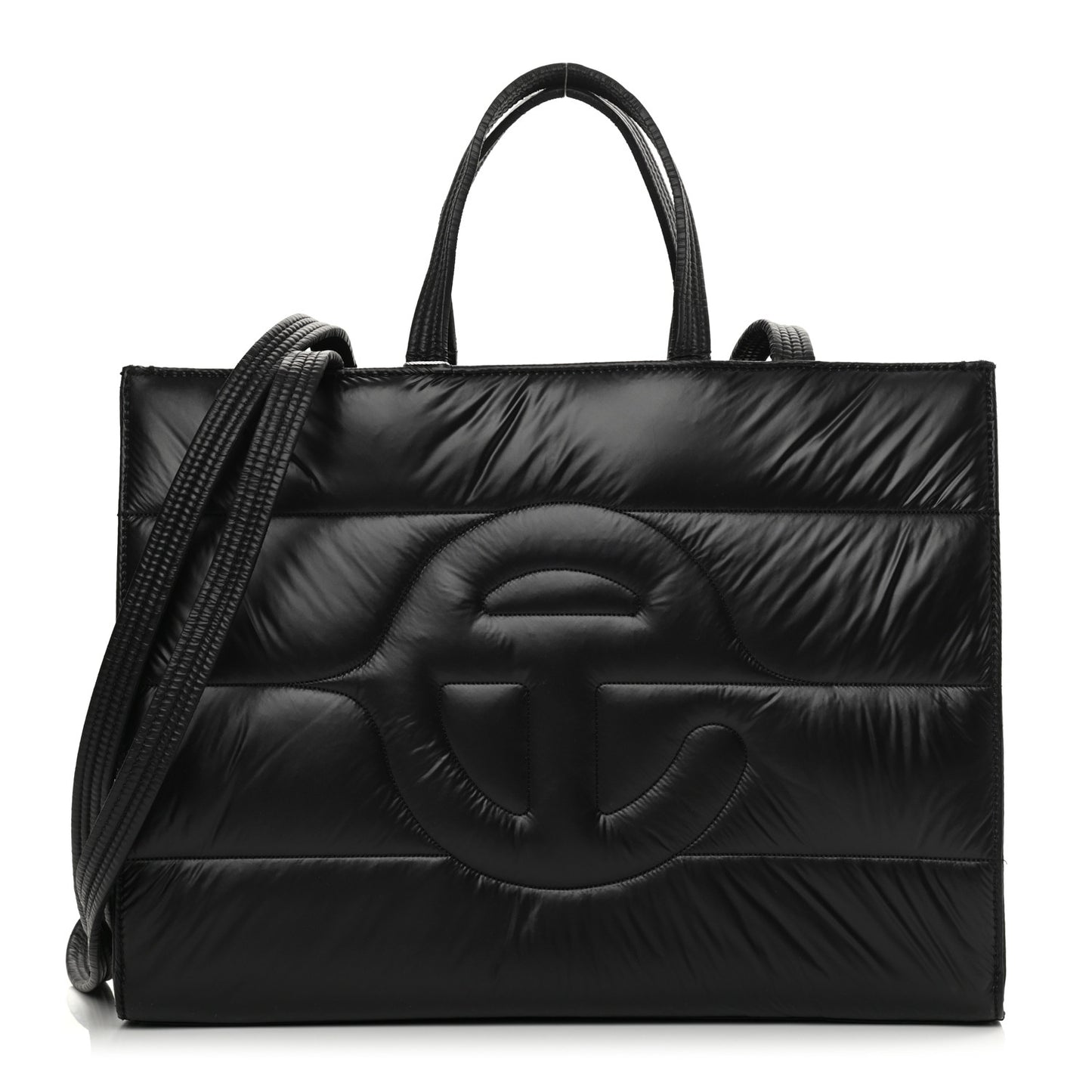 Nylon Medium Puff Shopping Bag Black