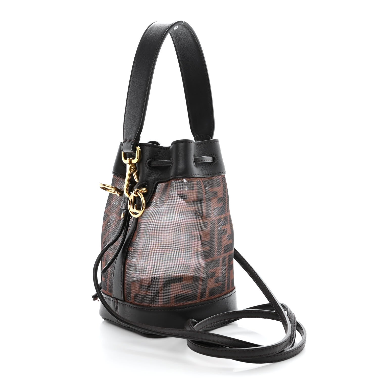 Fendi Mesh Vitello Grace F is Fendi FF 1974 Mini Mon Tresor Bucket Bag Marrone Black Ebano 3 of 13