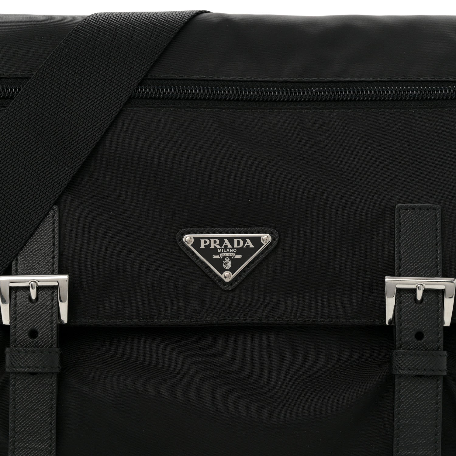 Prada Tessuto Nylon Saffiano Double Buckle Messenger Shoulder Bag Black 7 of 10