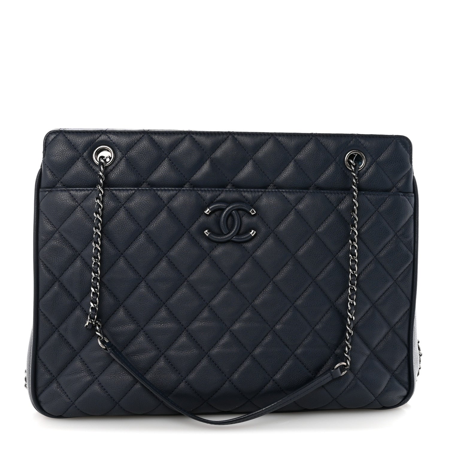 Chanel Calfskin Quilted Frame In Chain Tote Navy 1832760