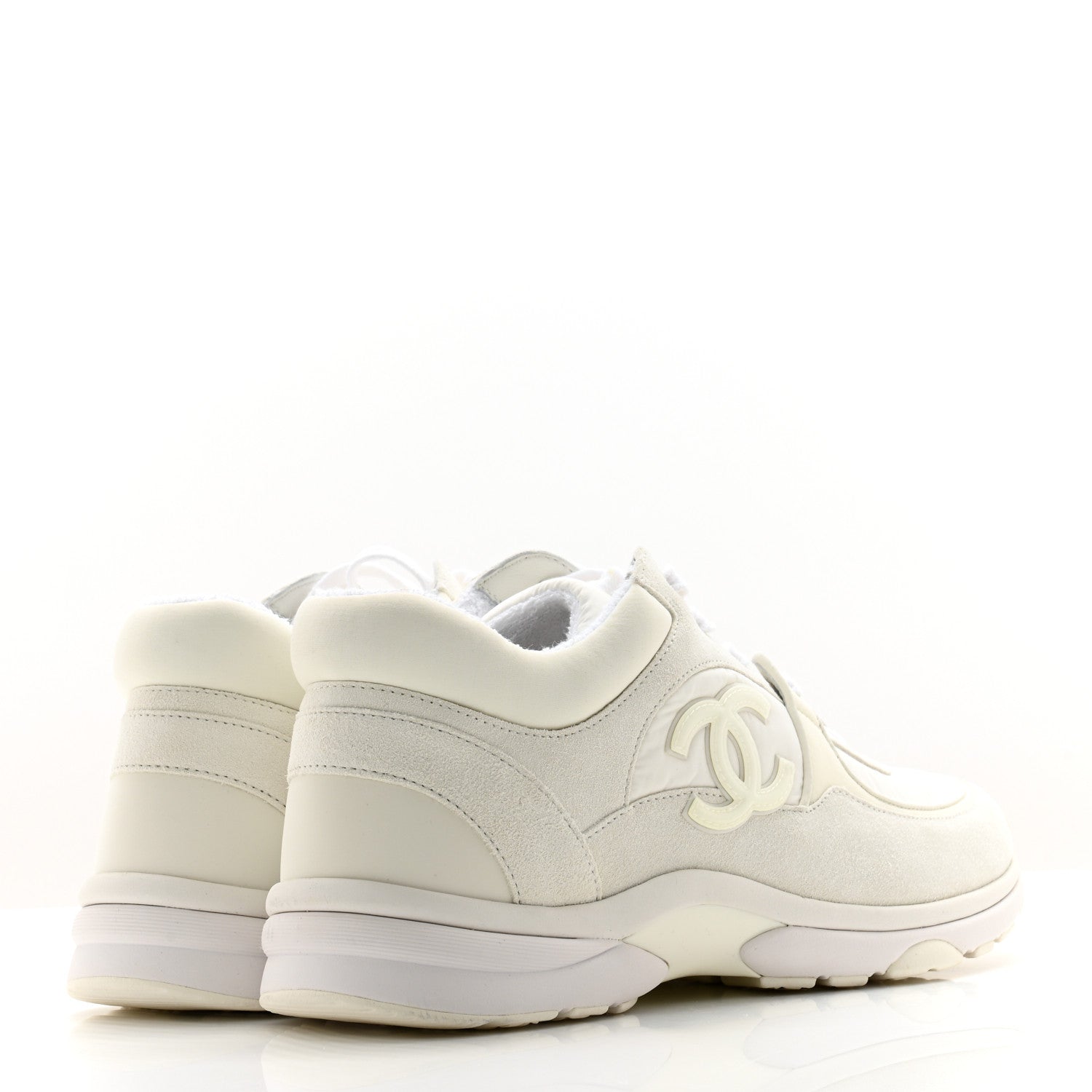Chanel Nylon Calfskin Suede Fabric CC Sneakers 39.5 White 4 of 10