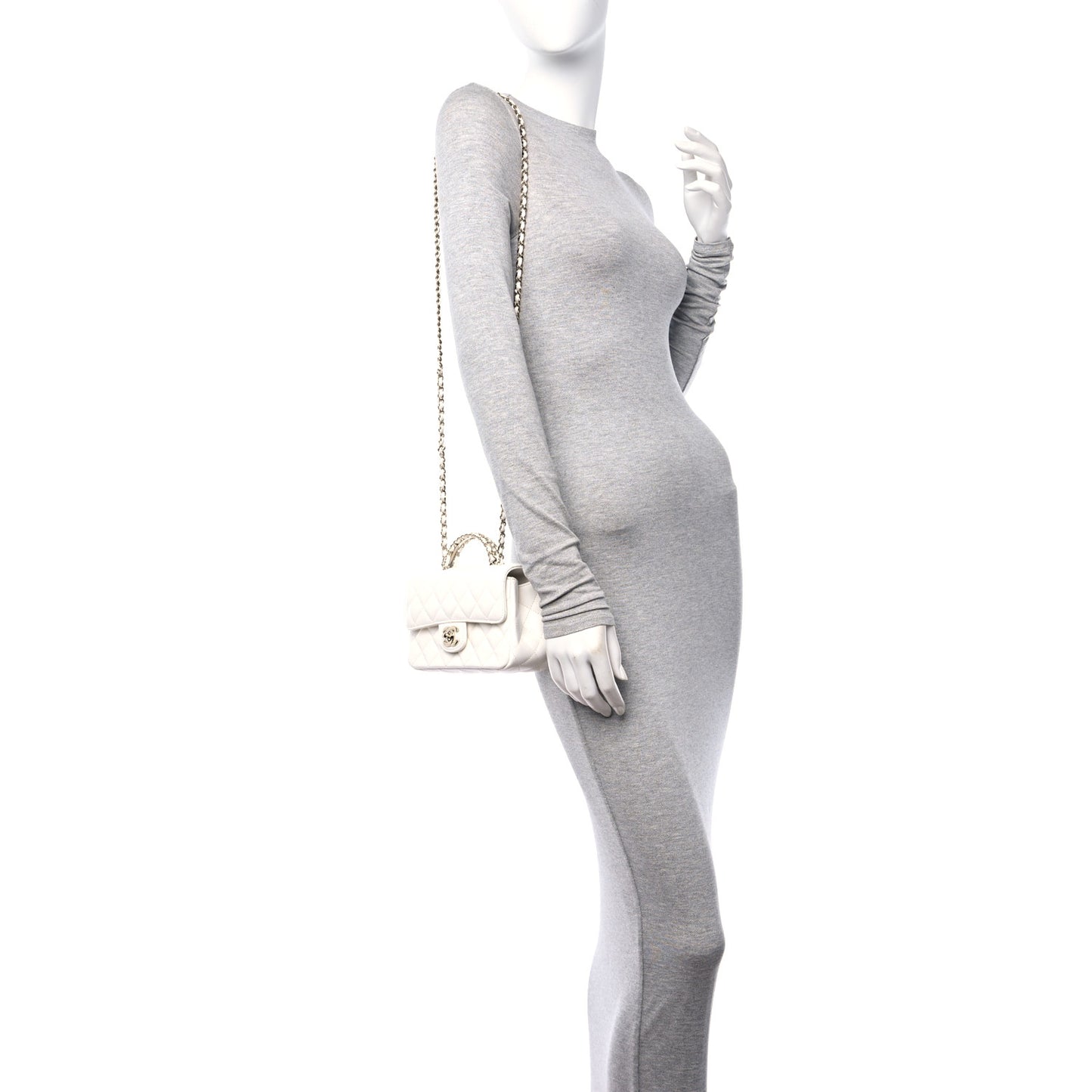 Lambskin Quilted Mini Crystal Top Handle Rectangular Flap White