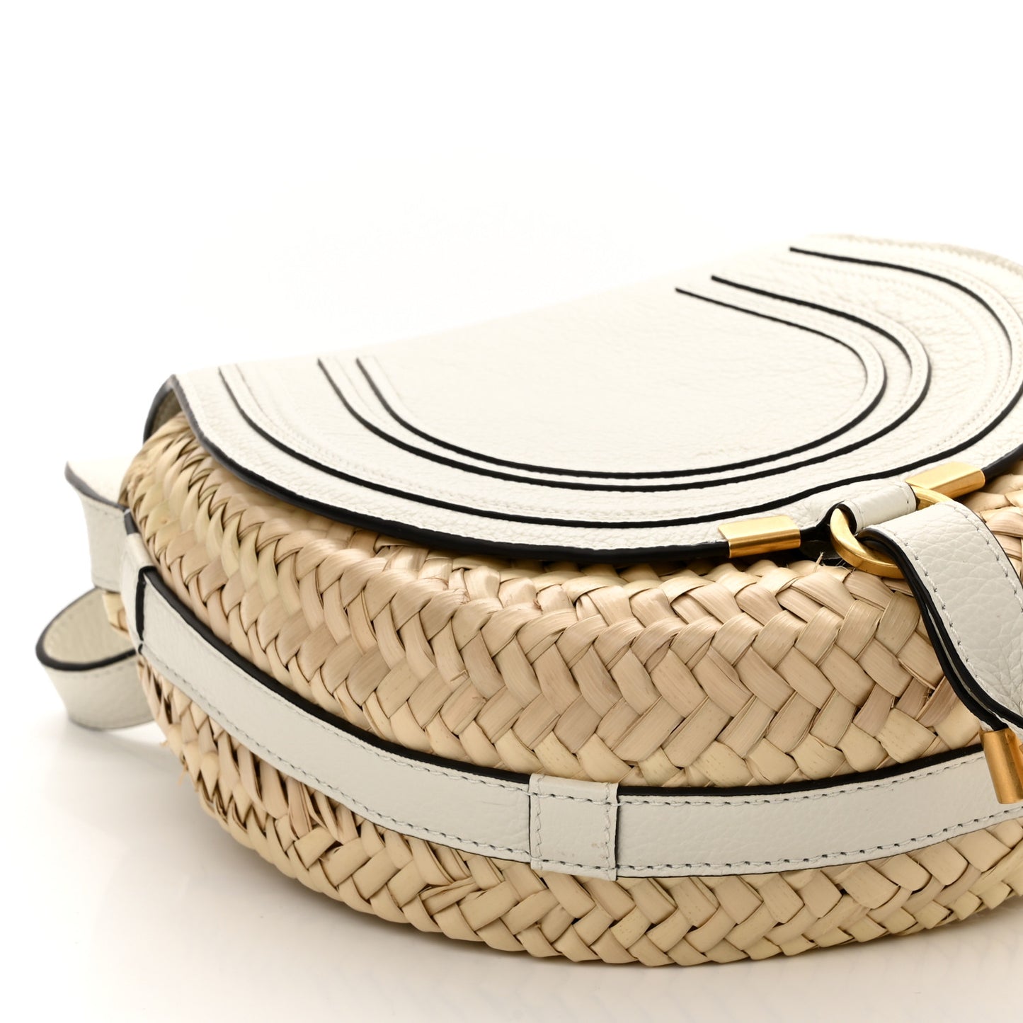 Raffia Small Grain Calfskin Small Marcie Basket Crossbody White