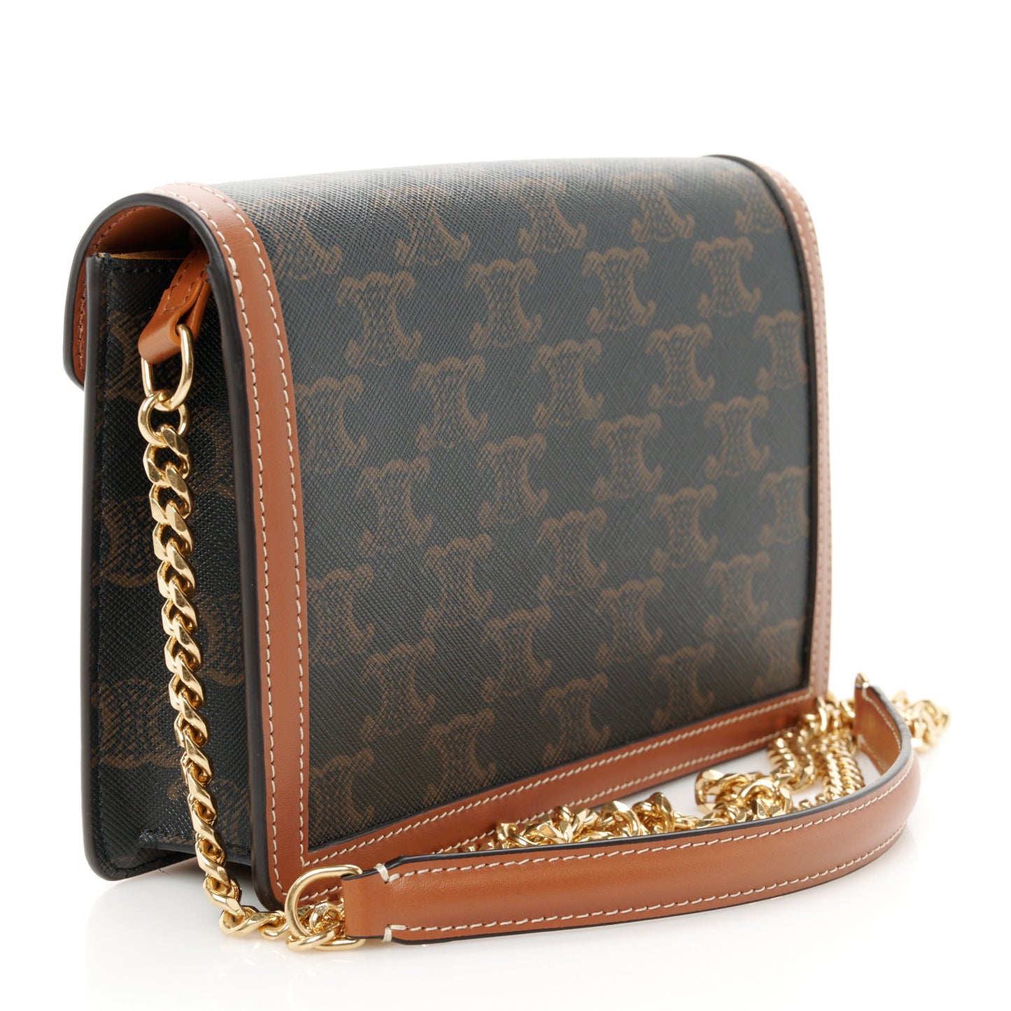 Triomphe Canvas Calfskin Margo Wallet on Chain Tan