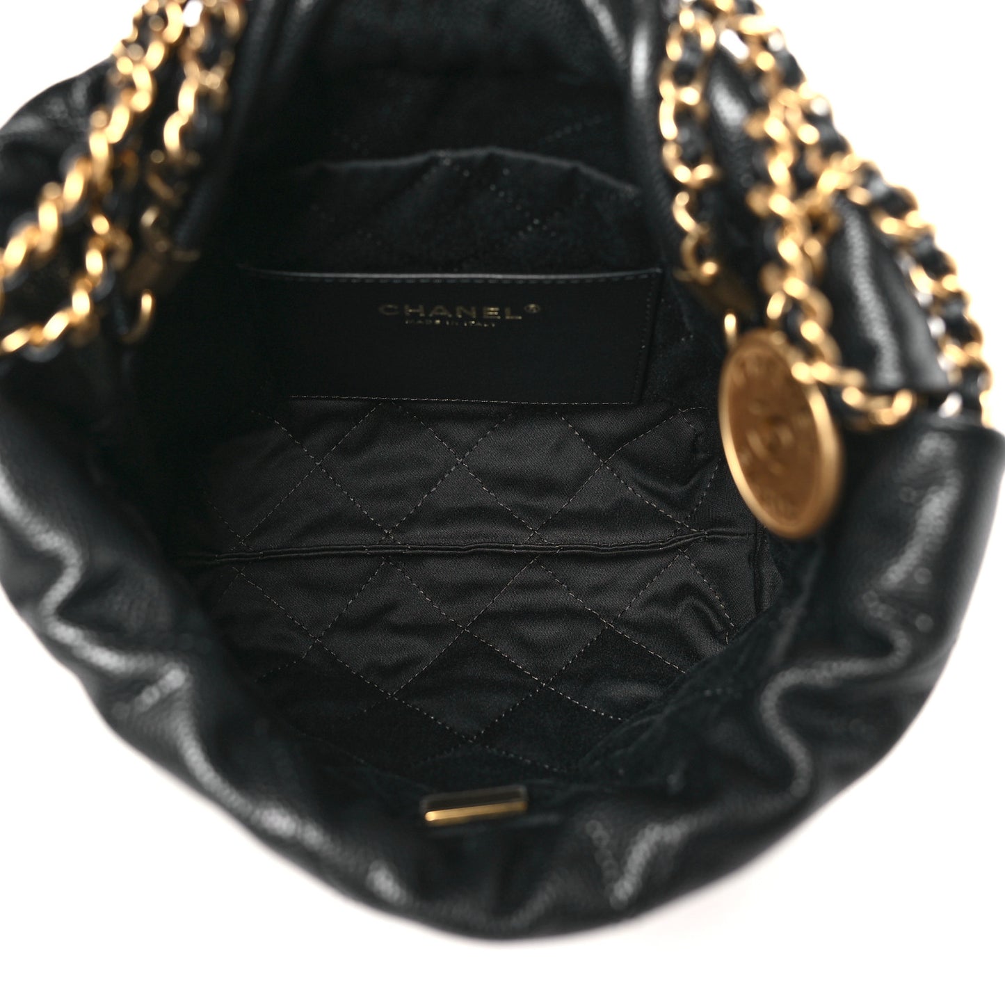 Shiny Caviar Quilted Monochrome Mini Chanel 22 Black