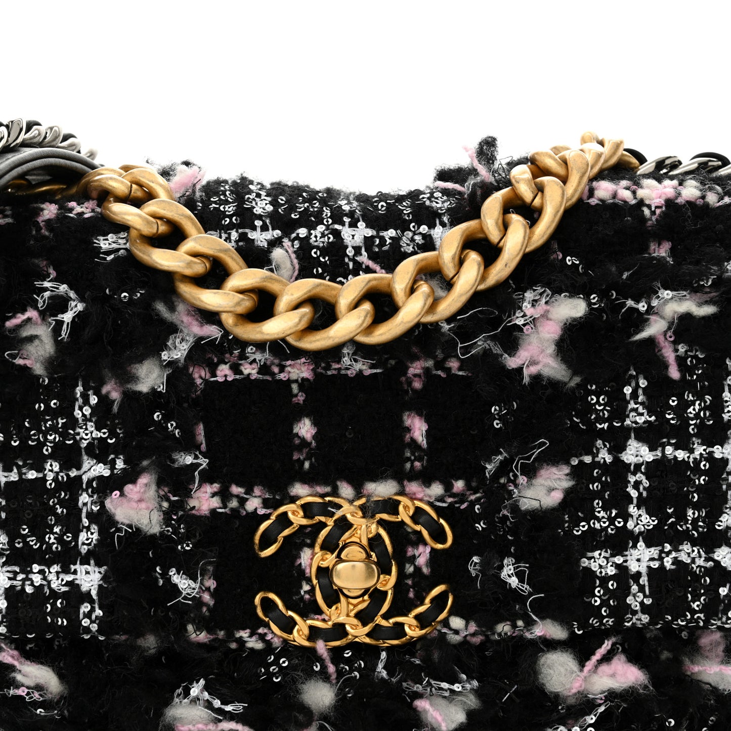 Tweed Sequin Quilted Medium Chanel 19 Flap Black Multicolor
