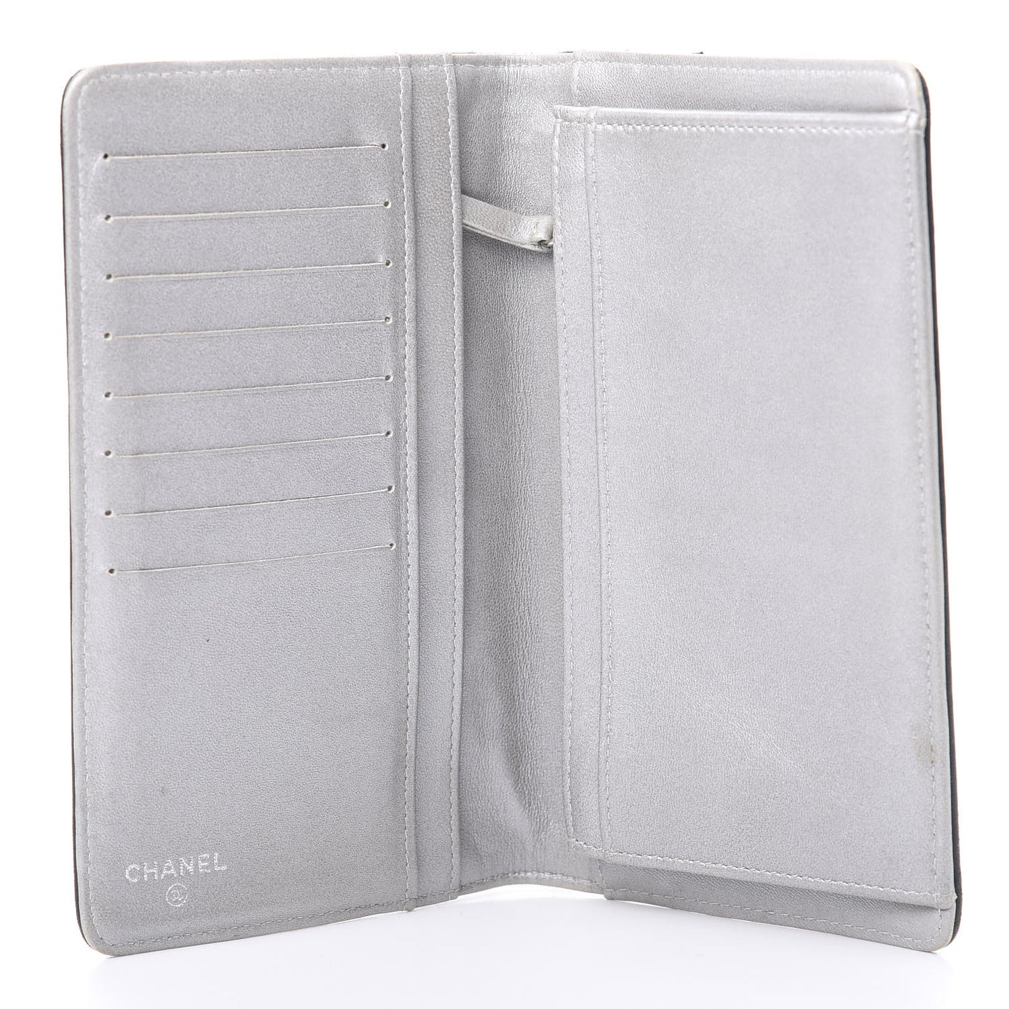 Lambskin Camellia Embossed Yen Wallet Black