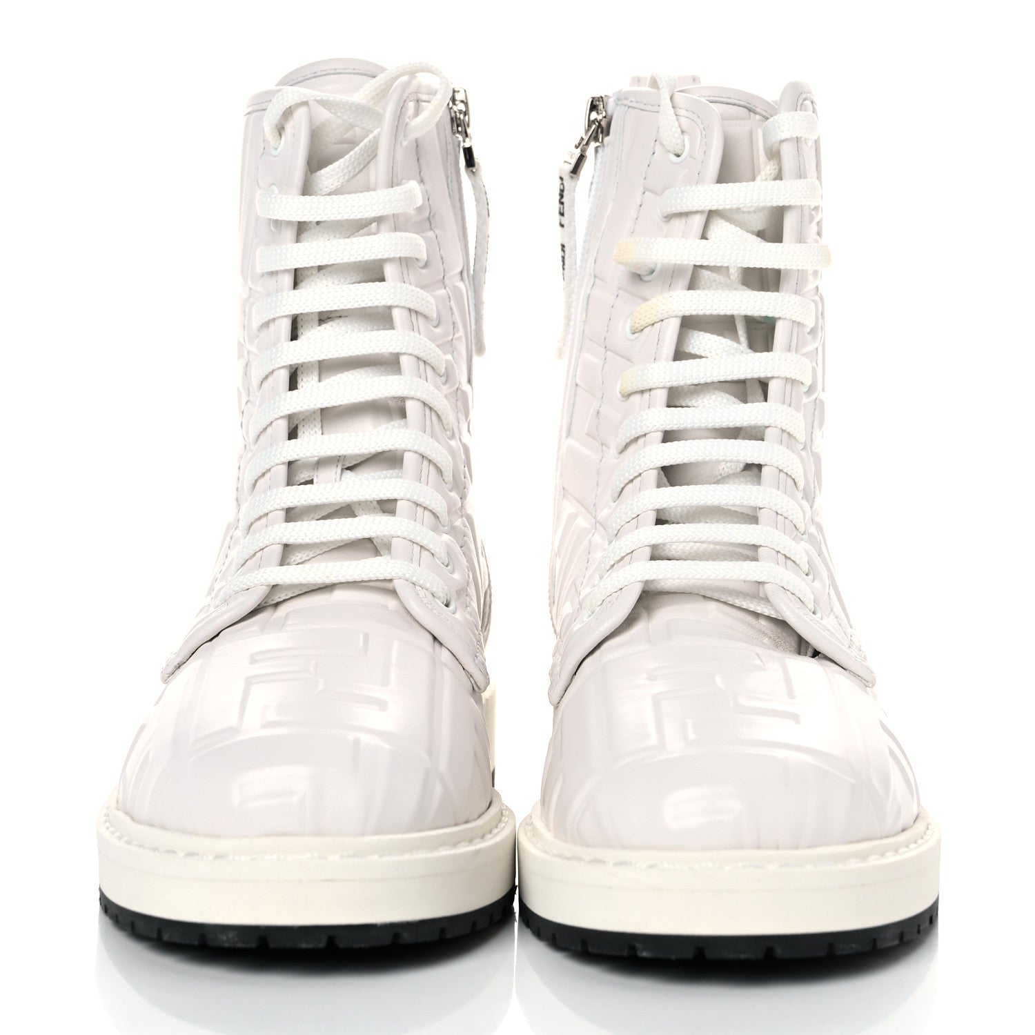 Fendi Nappa FF Embossed Womens Biker Boots 35 Snow 2 of 11