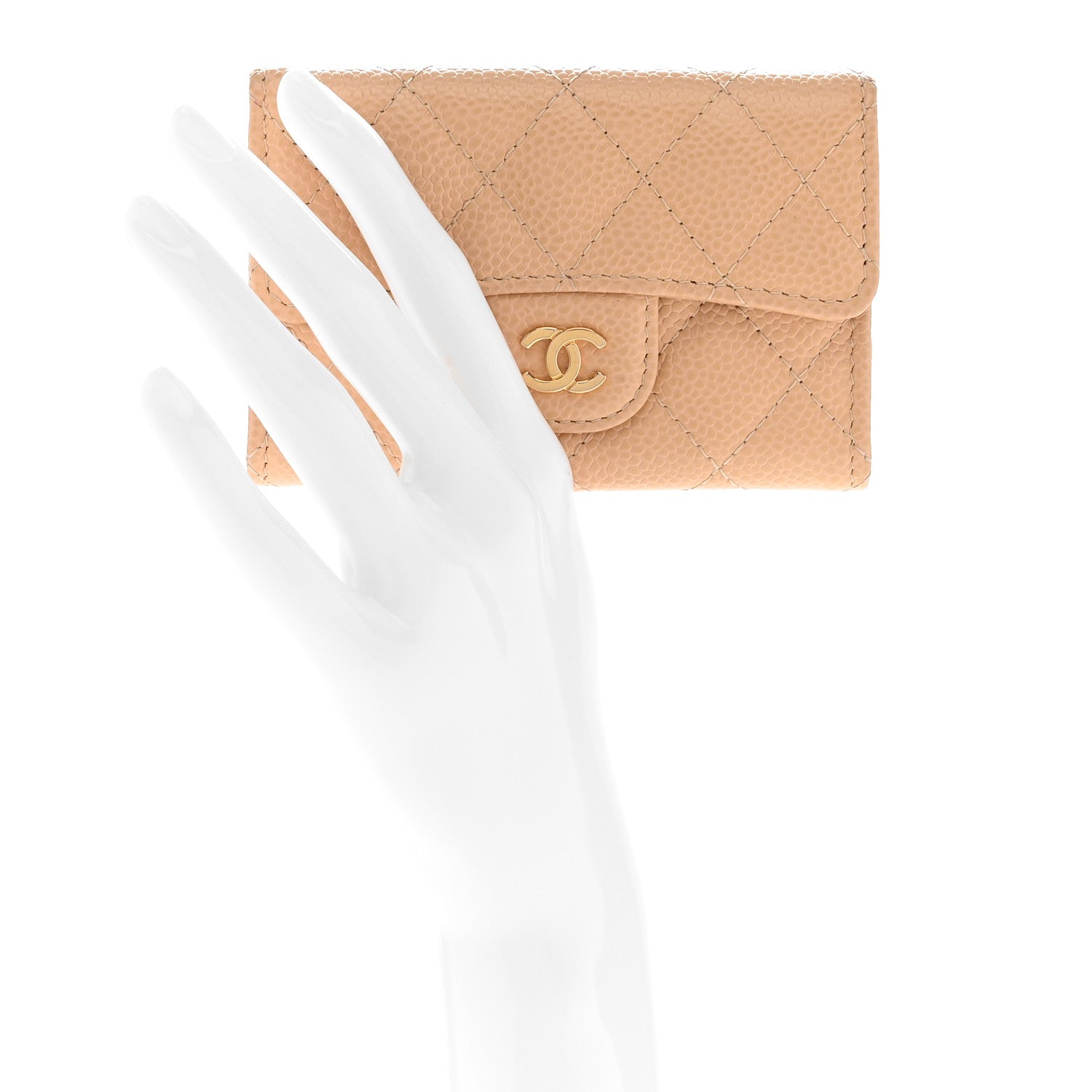 Chanel Caviar Quilted Flap Card Holder Wallet Beige 2 of 8