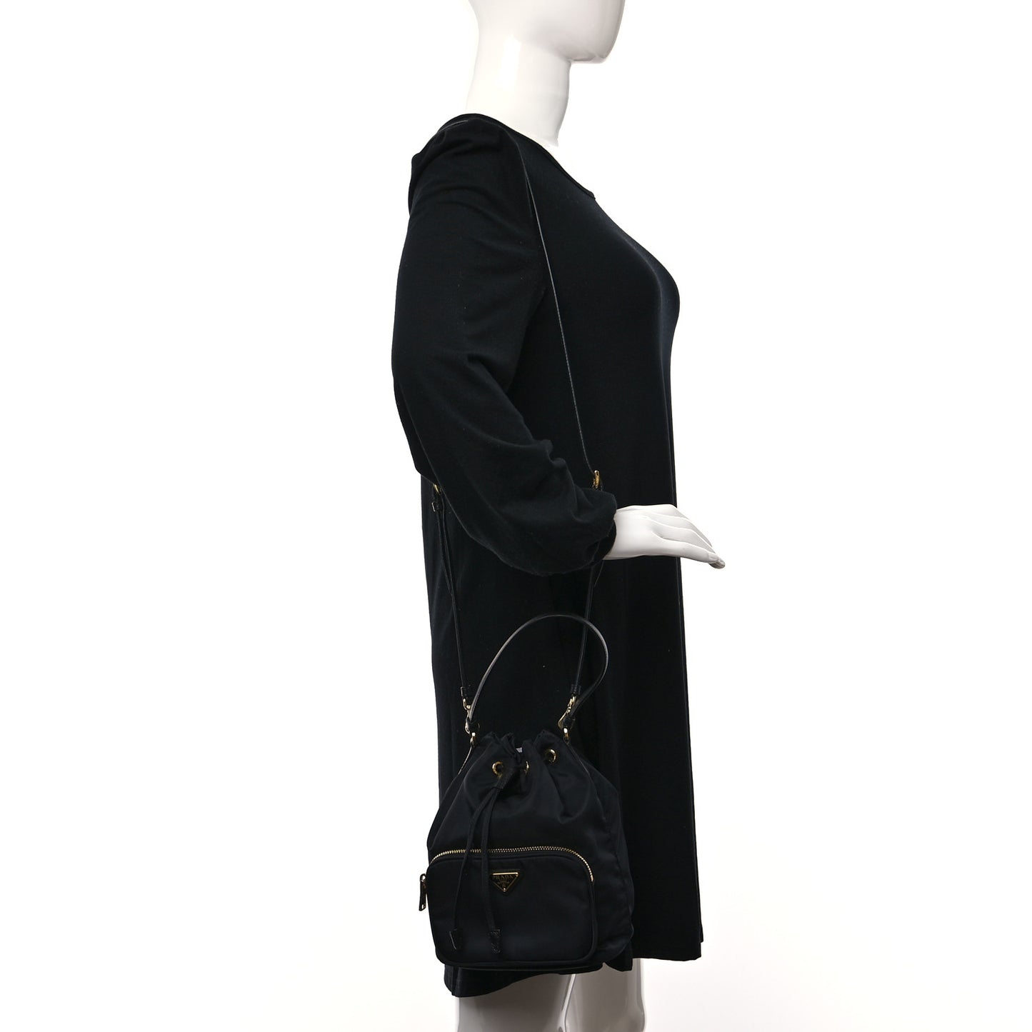 Saffiano Tessuto Nylon Mini Bucket Crossbody Bag Black