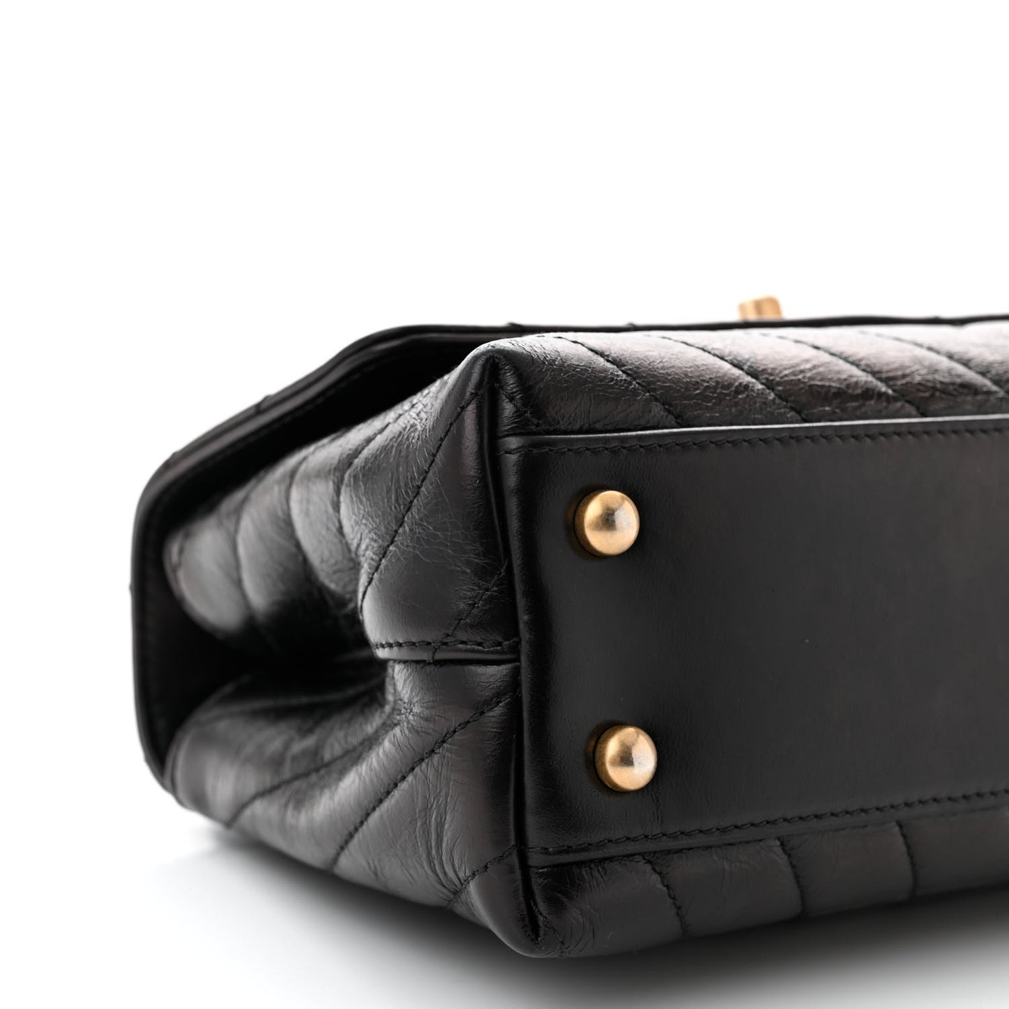 Calfskin Lizard Chevron Quilted Mini Coco Handle Flap Black