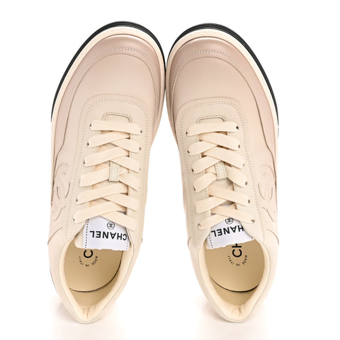 Printed Calfskin Womens CC Logo Sneakers 40 Beige
