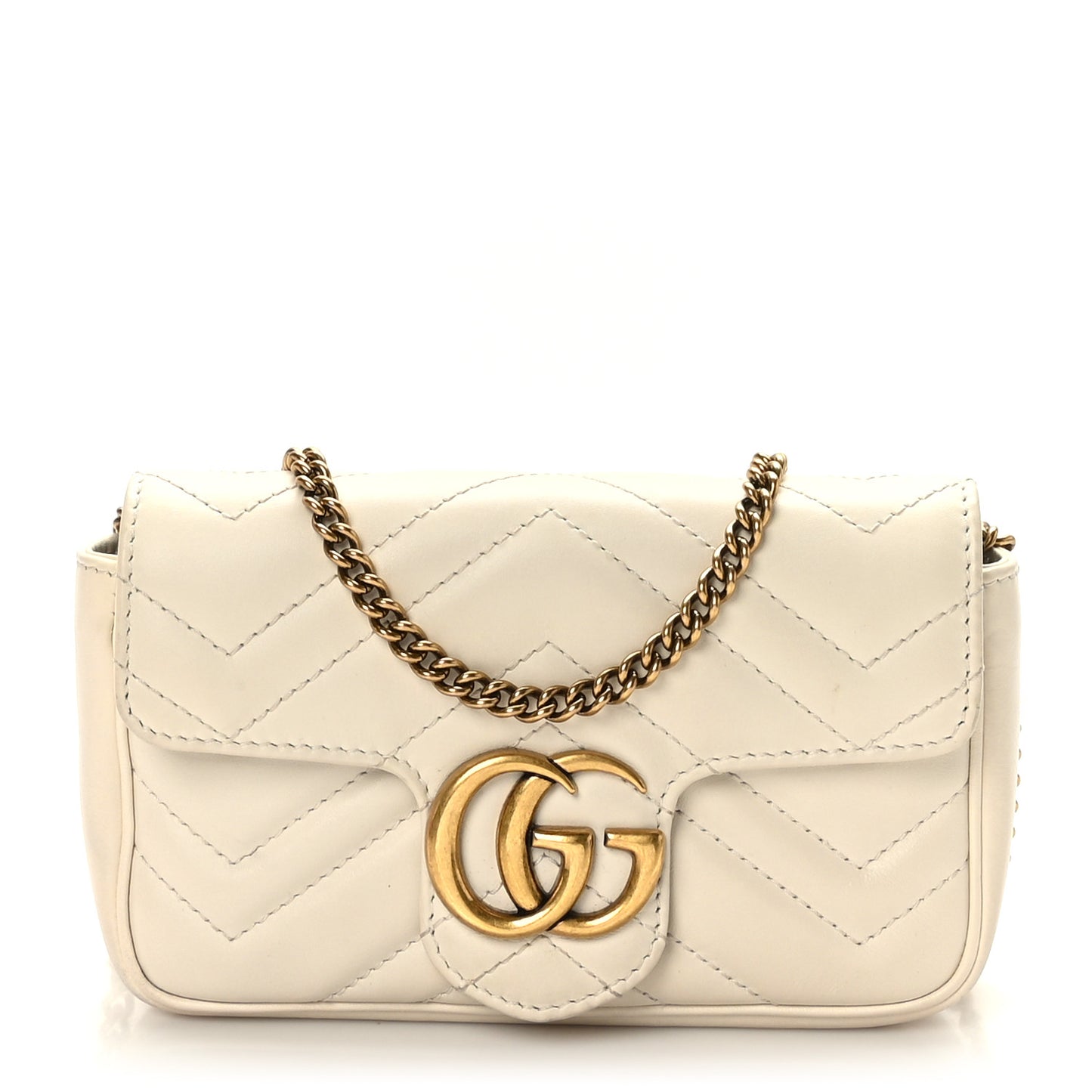 Calfskin Matelasse Super Mini GG Marmont Shoulder Bag White