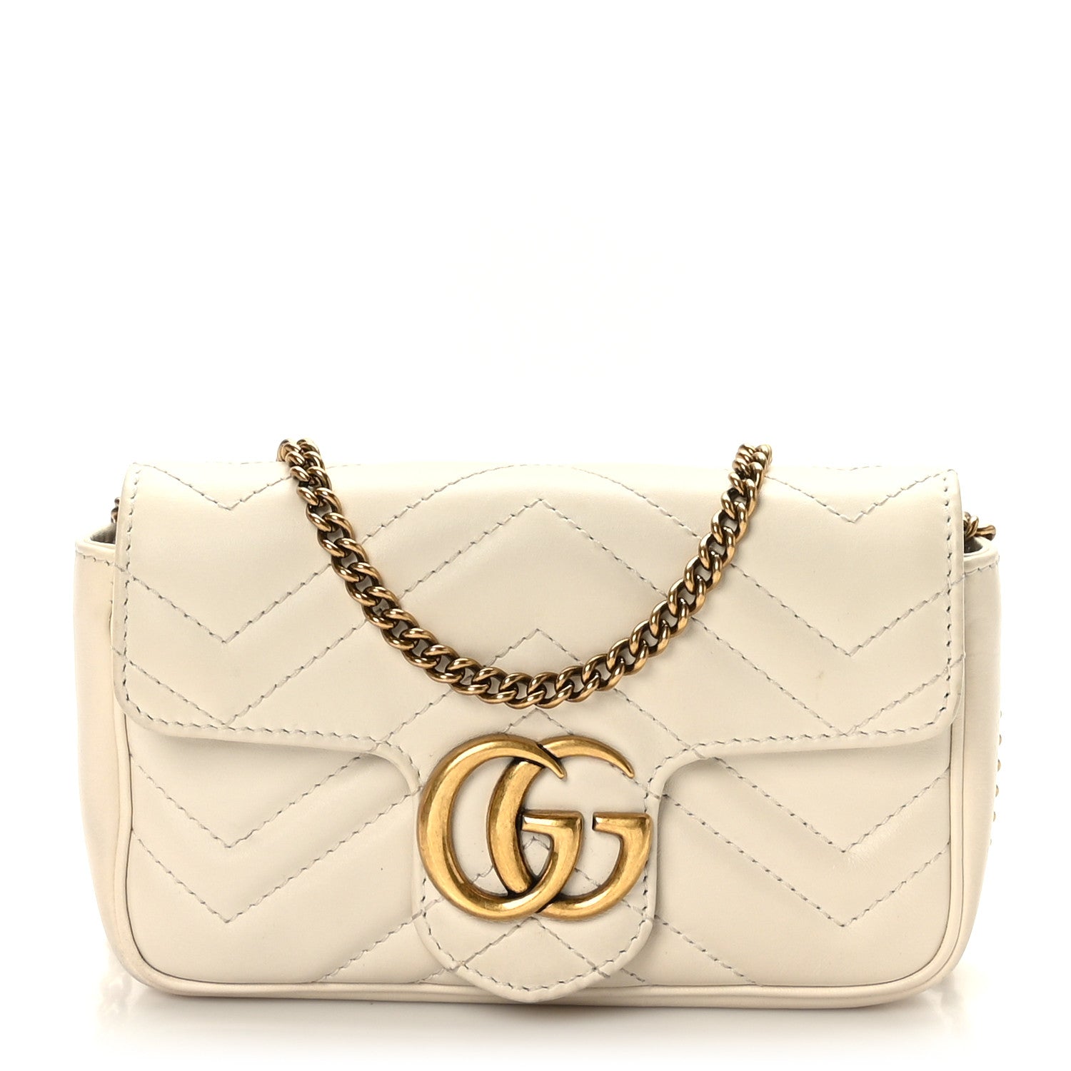 Gucci Calfskin Matelasse Super Mini GG Marmont Shoulder Bag White 1 of 10