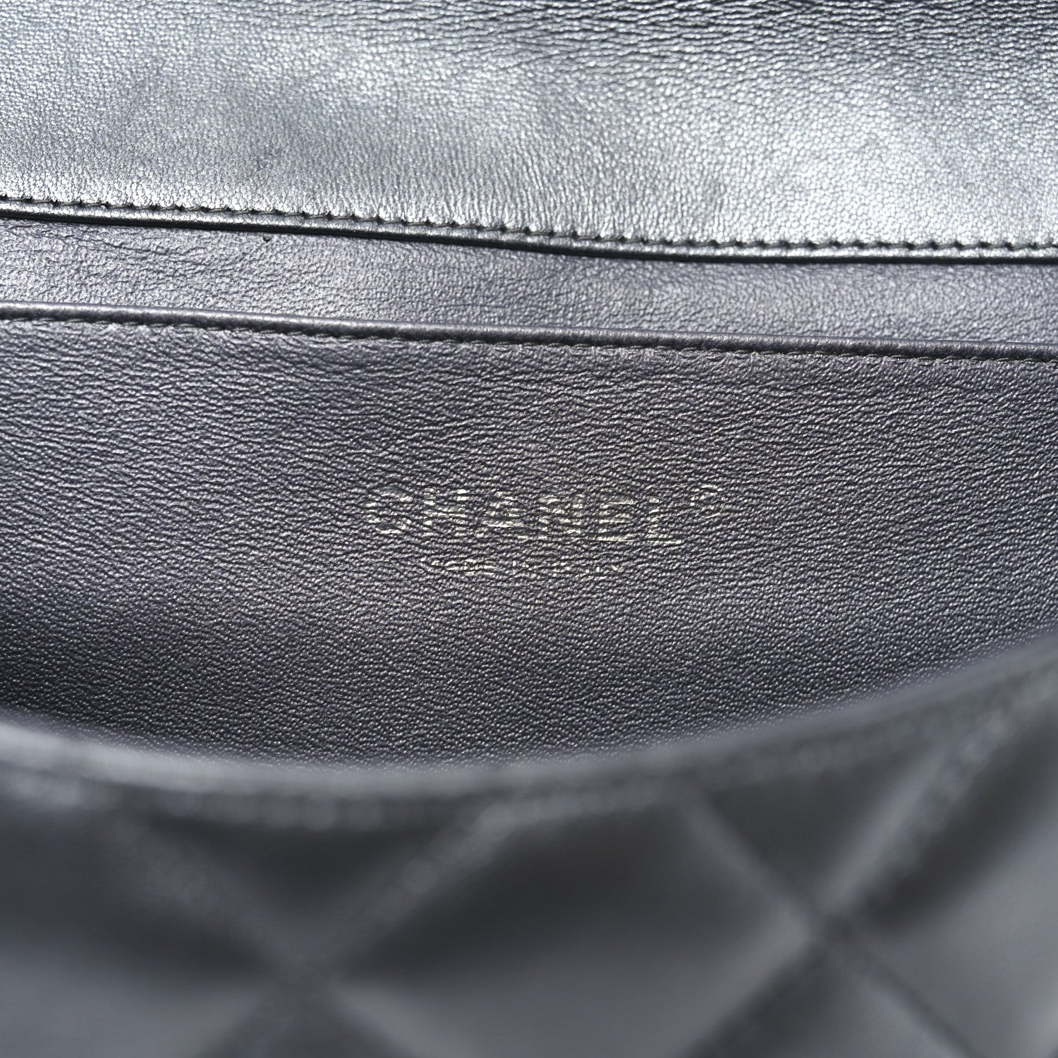Chanel Metallic Lambskin Quilted Clutch With Chain Flap   Dark Grey 6 of 11