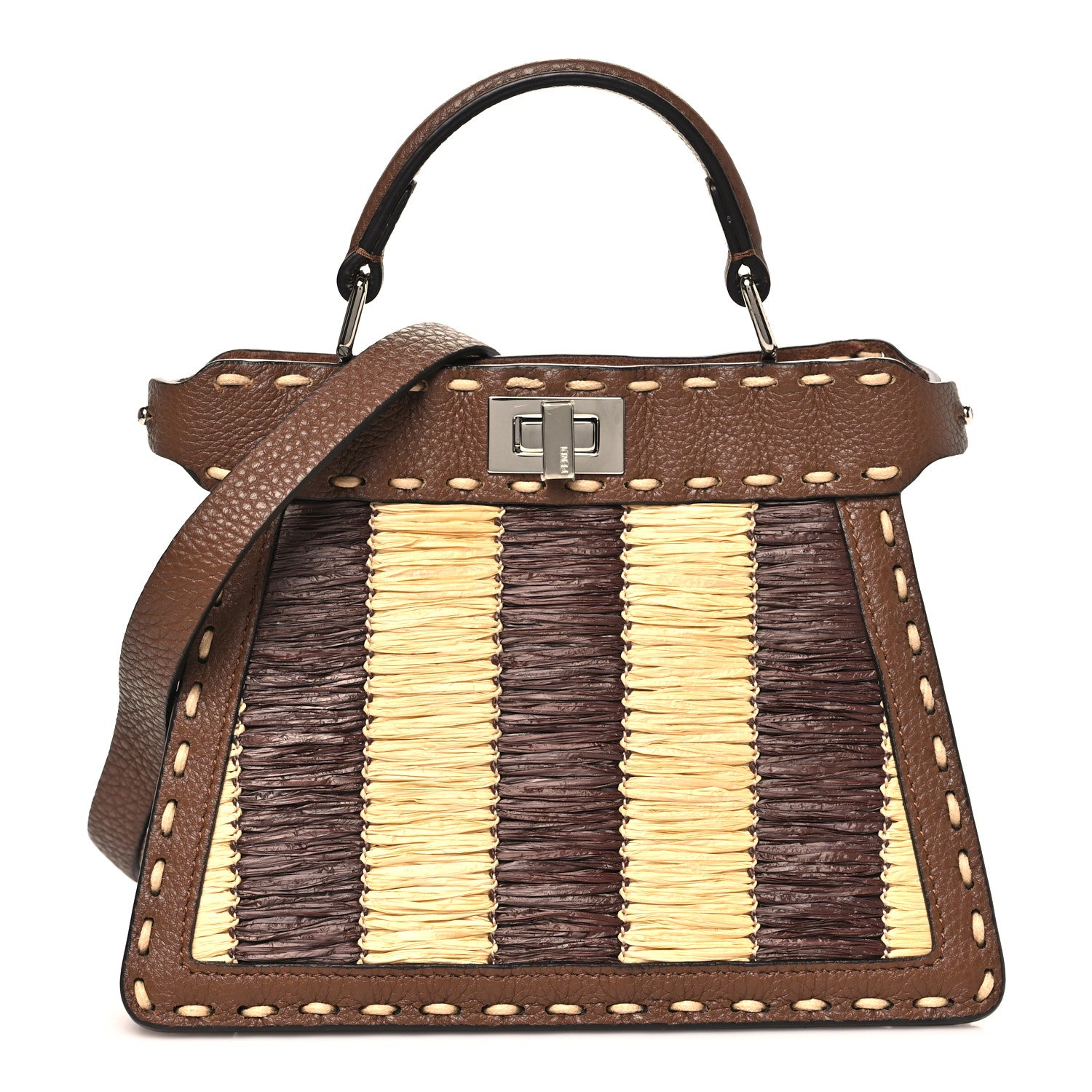 FENDI バッグ Fendi Cuoio Romano Raffia Woven Petite Peekaboo I SEE U Satchel