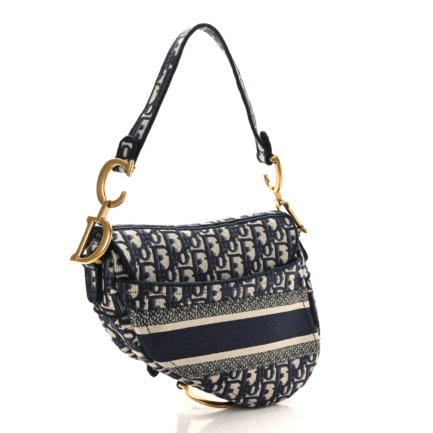 Oblique Embroidered Saddle Bag Blue