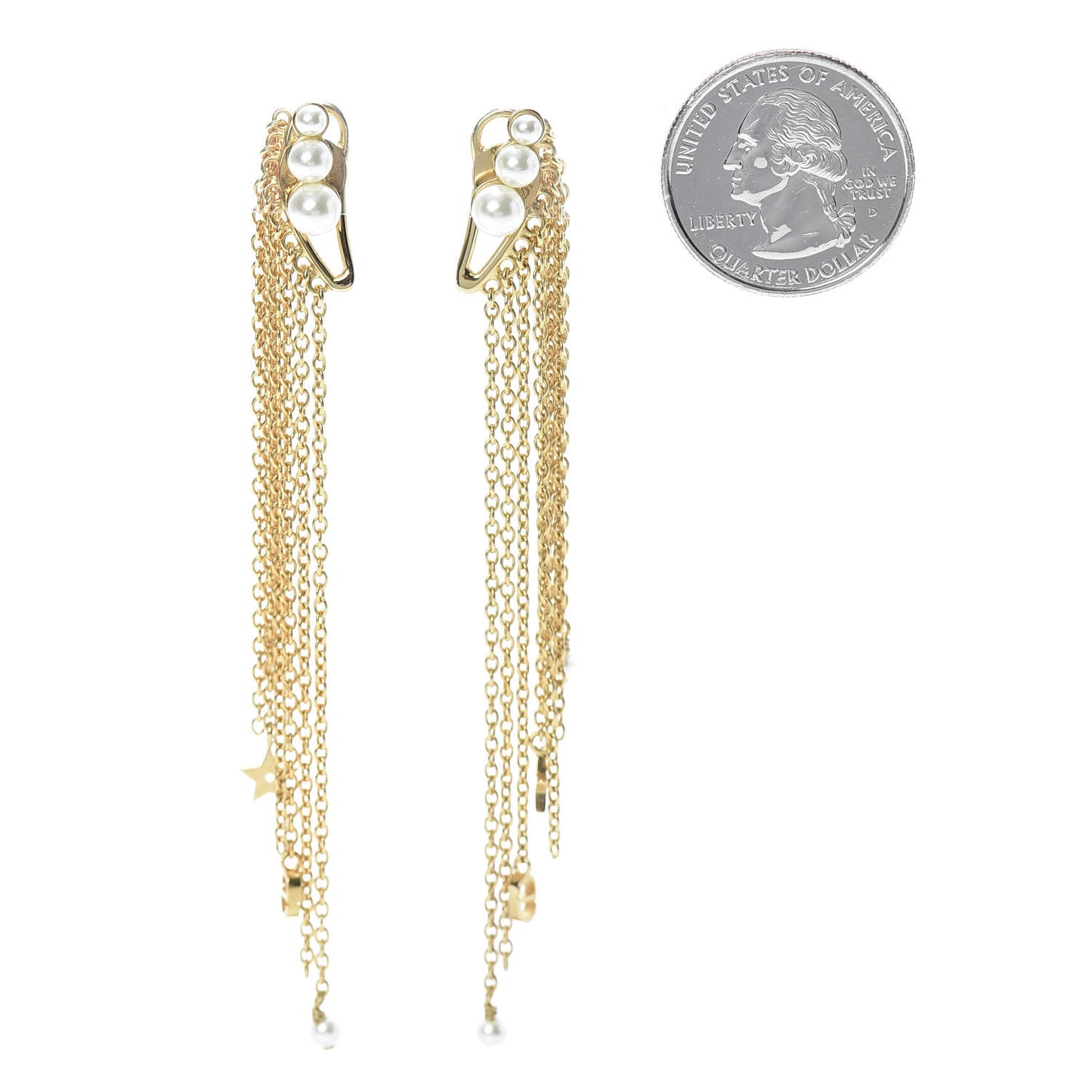 Pearl Dangle Chain Earrings Gold