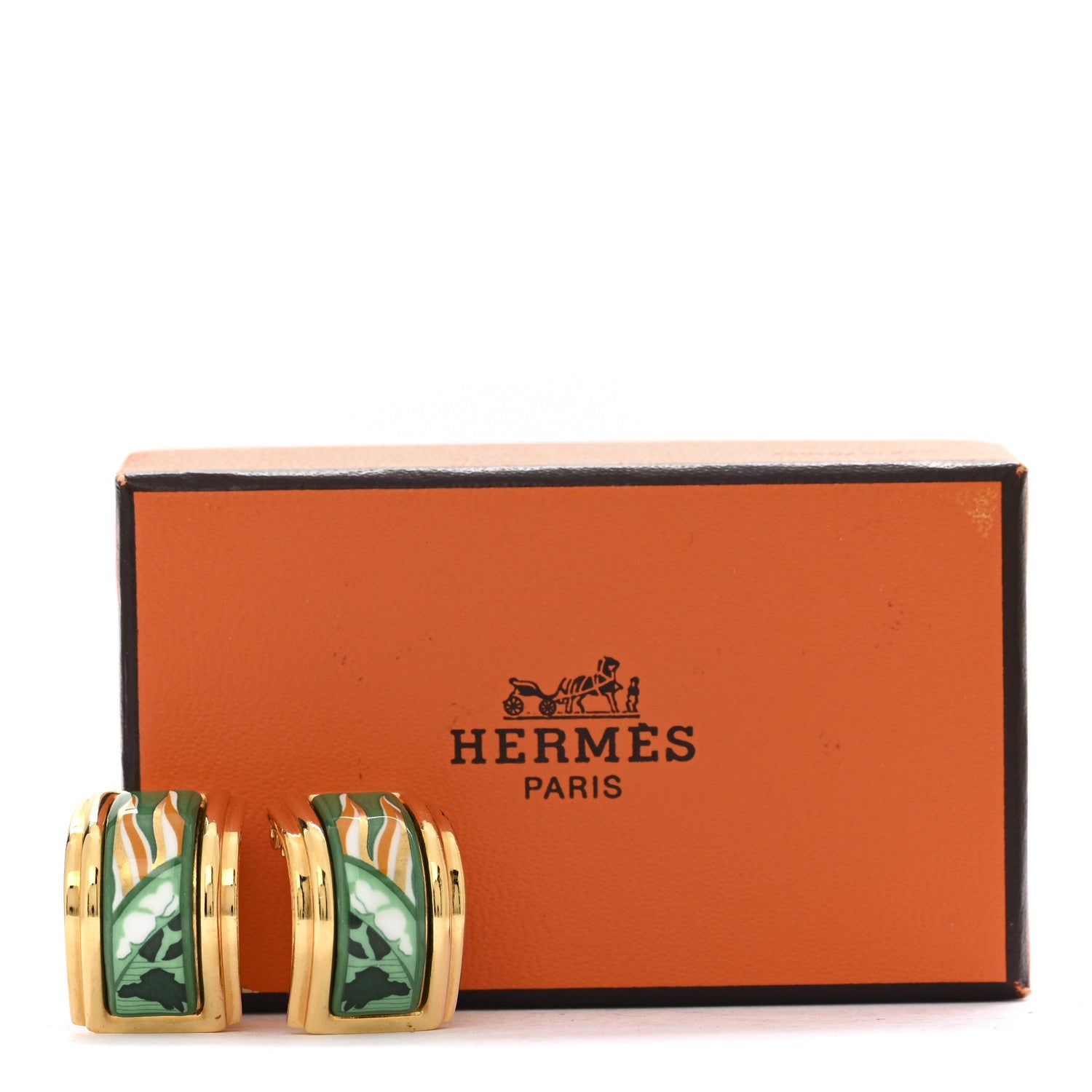 Hermes Printed Enamel Clip On Earrings Gold 7 of 7