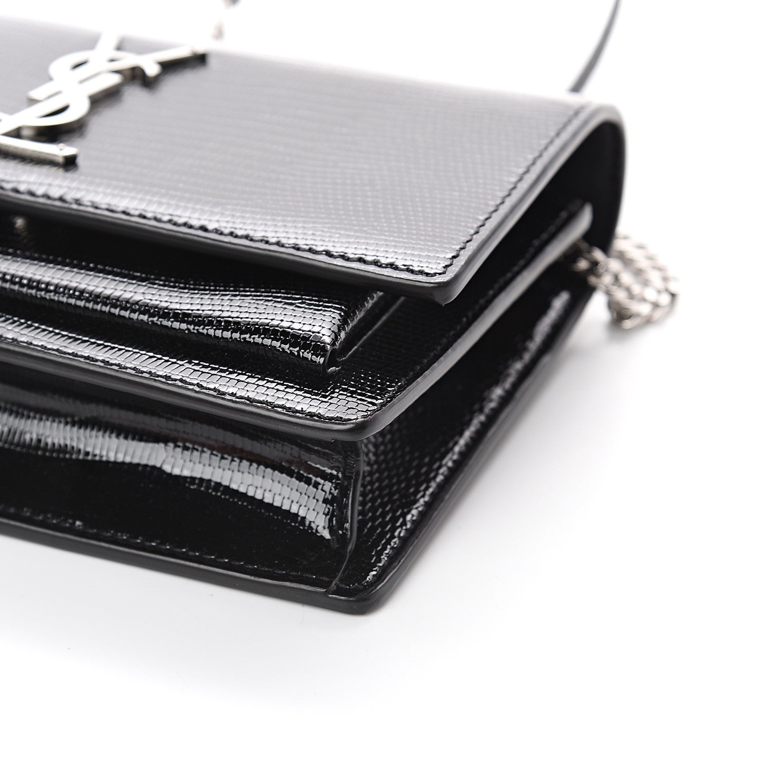 Saint Laurent Calfskin Lizard Embossed Monogram Sunset Chain Wallet Black 7 of 7