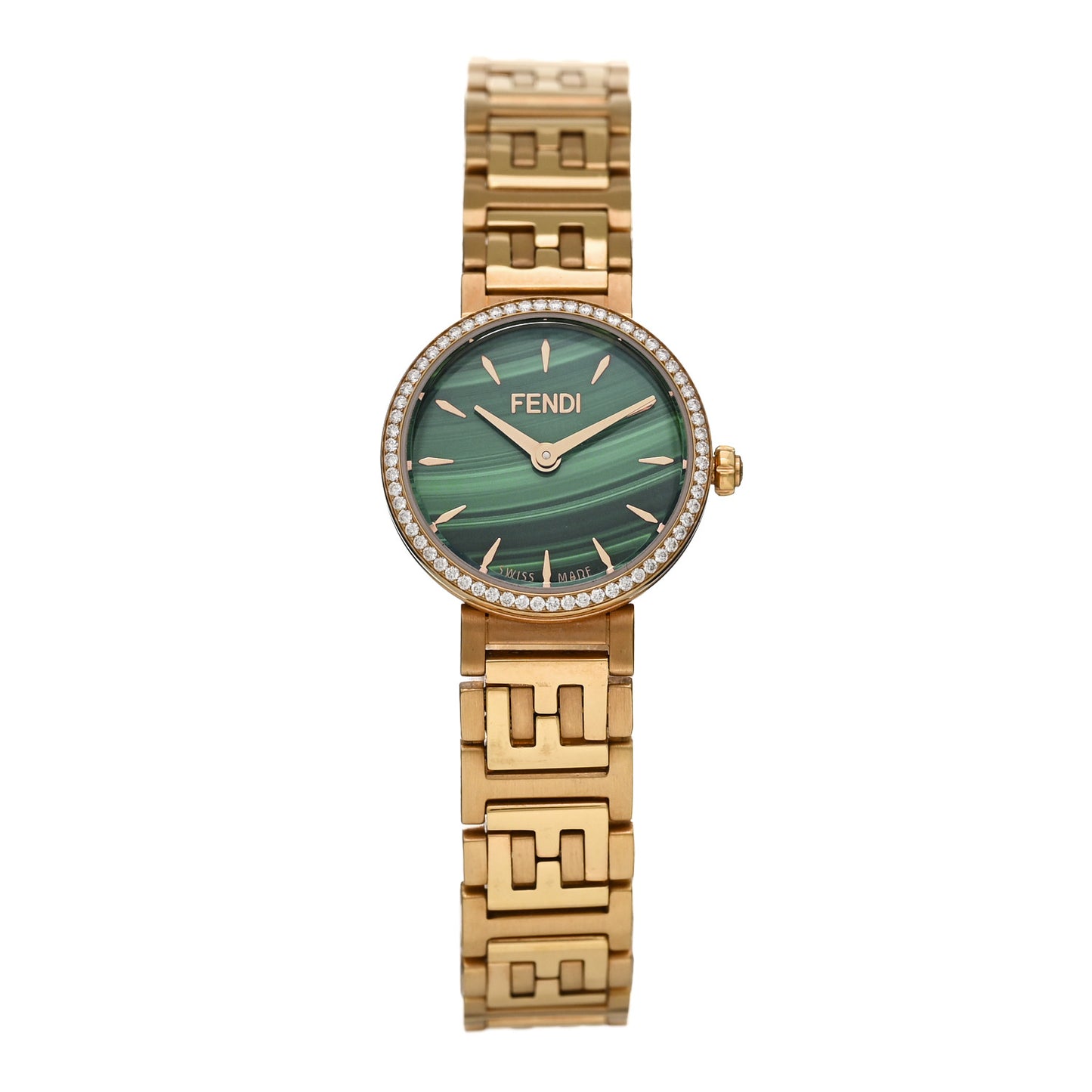 Stainless Steel Diamond Bezel Malachite 19mm Fendi Forever Quartz Watch